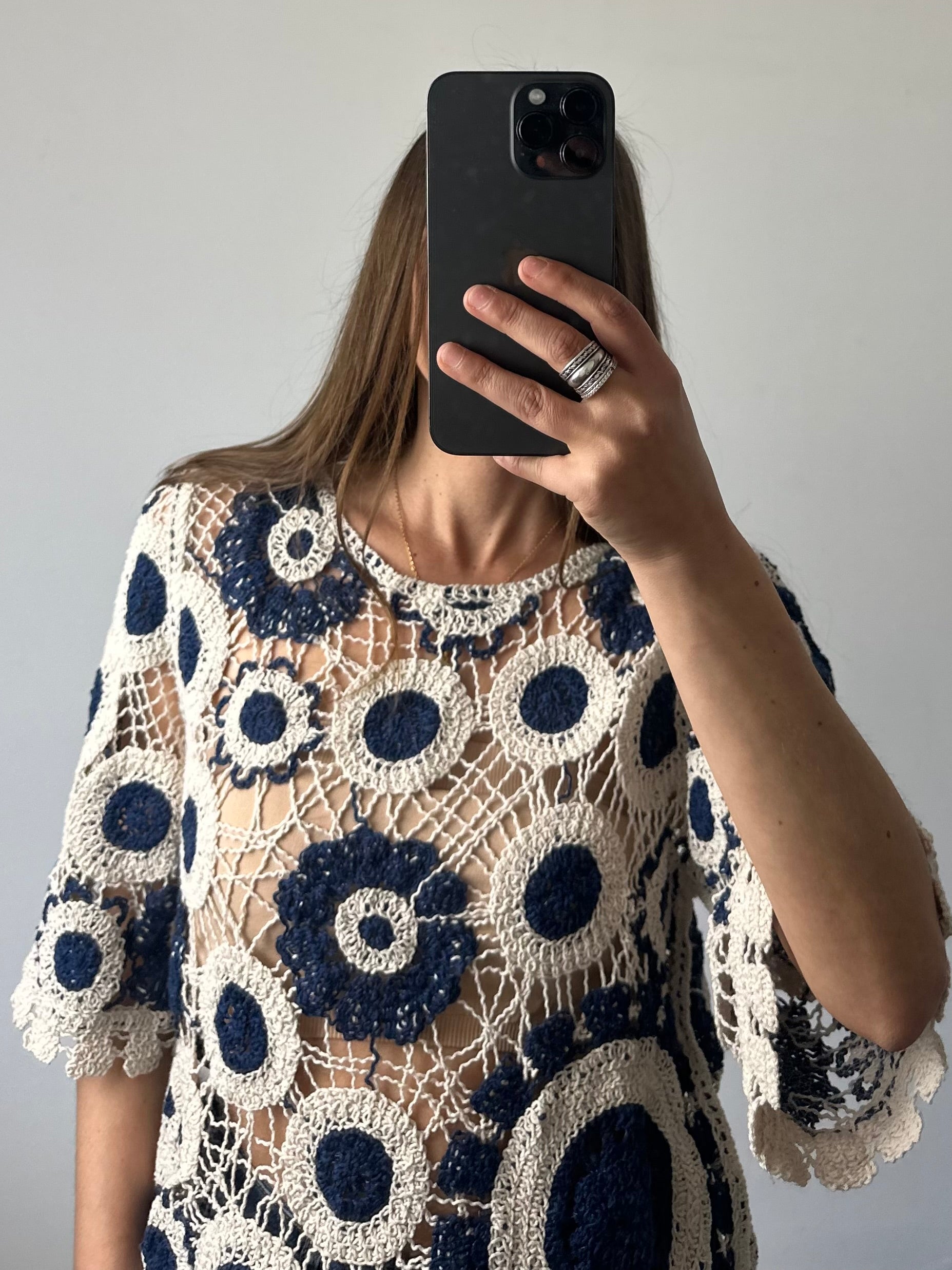 Maglia crochet crop cerchio 100% cotone traforato