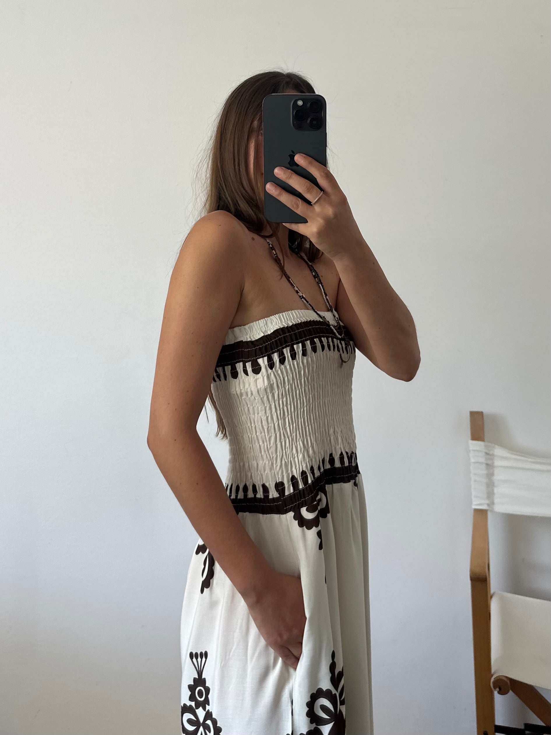 JUMPSUIT 100% VISCOSA STAMPA ETNICA bianca-marrone