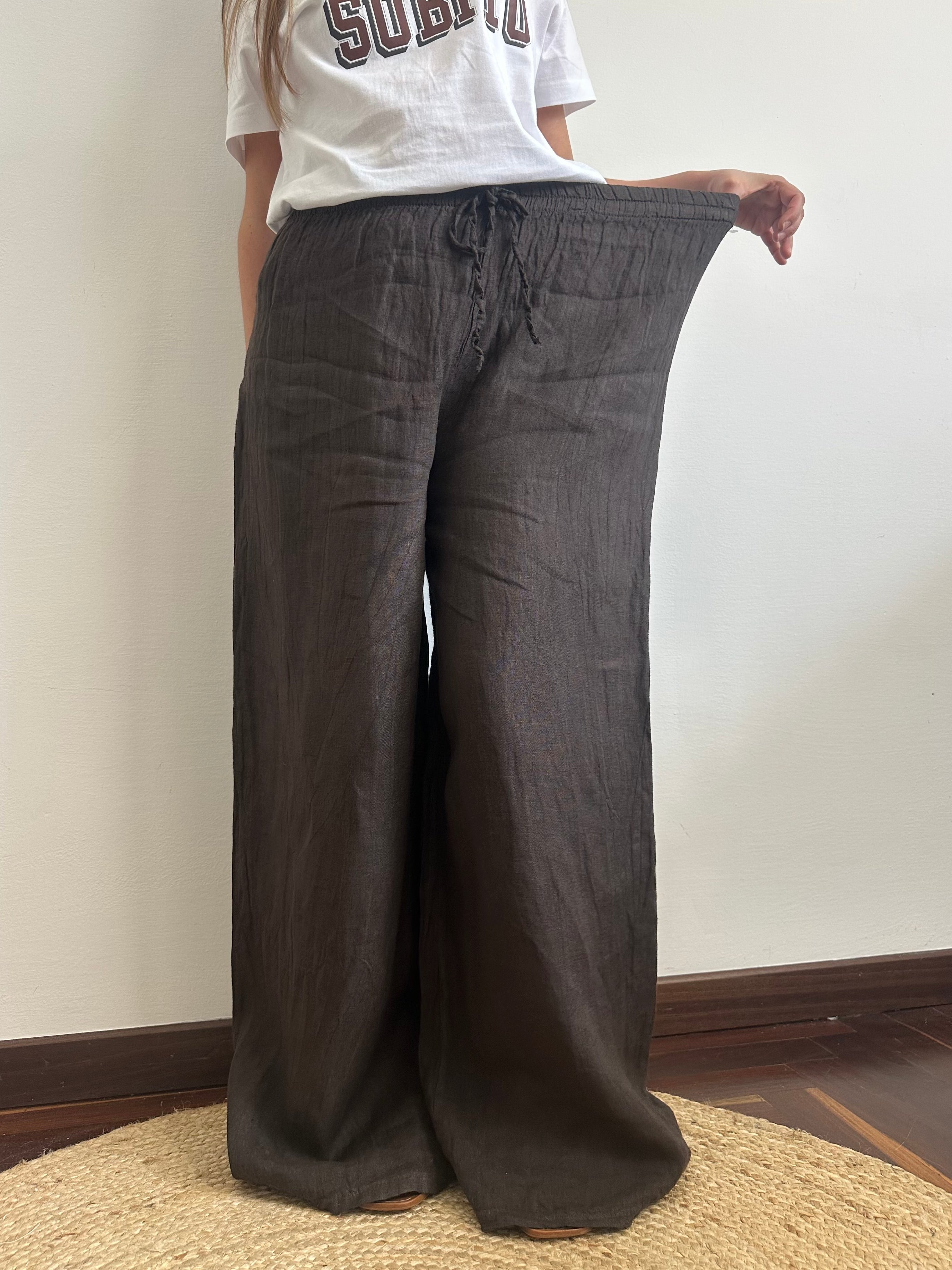 PANTALONE 100% LINO CIOCCOLATO