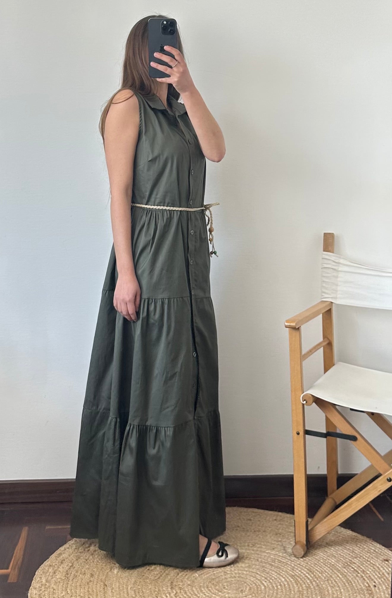 ABITO SMANICATO in cotone verde