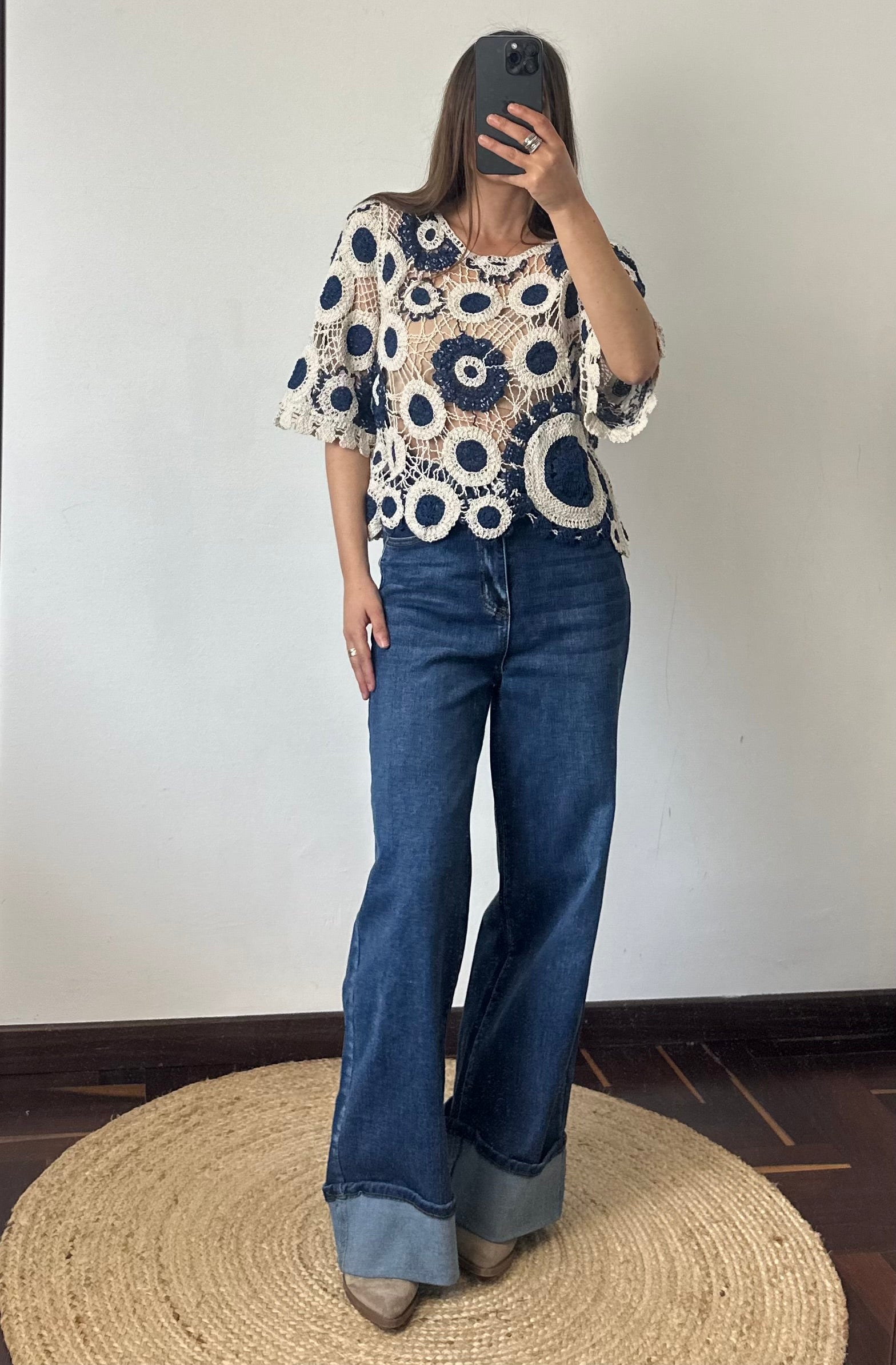 Maglia crochet crop cerchio 100% cotone traforato
