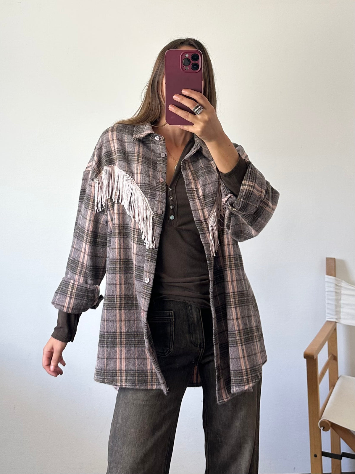 CAMICIA FRANGE TARTAN ROSA