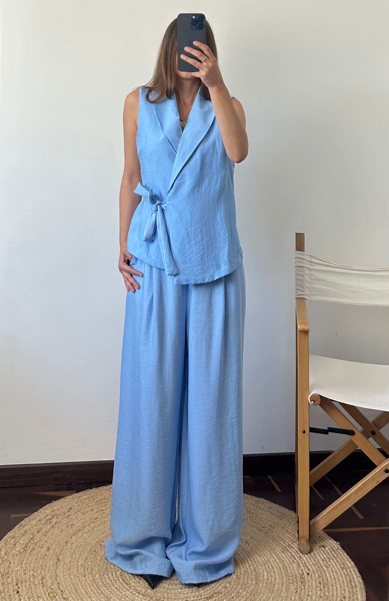 COORDINATO SMANICATO a incrocio Azzurro