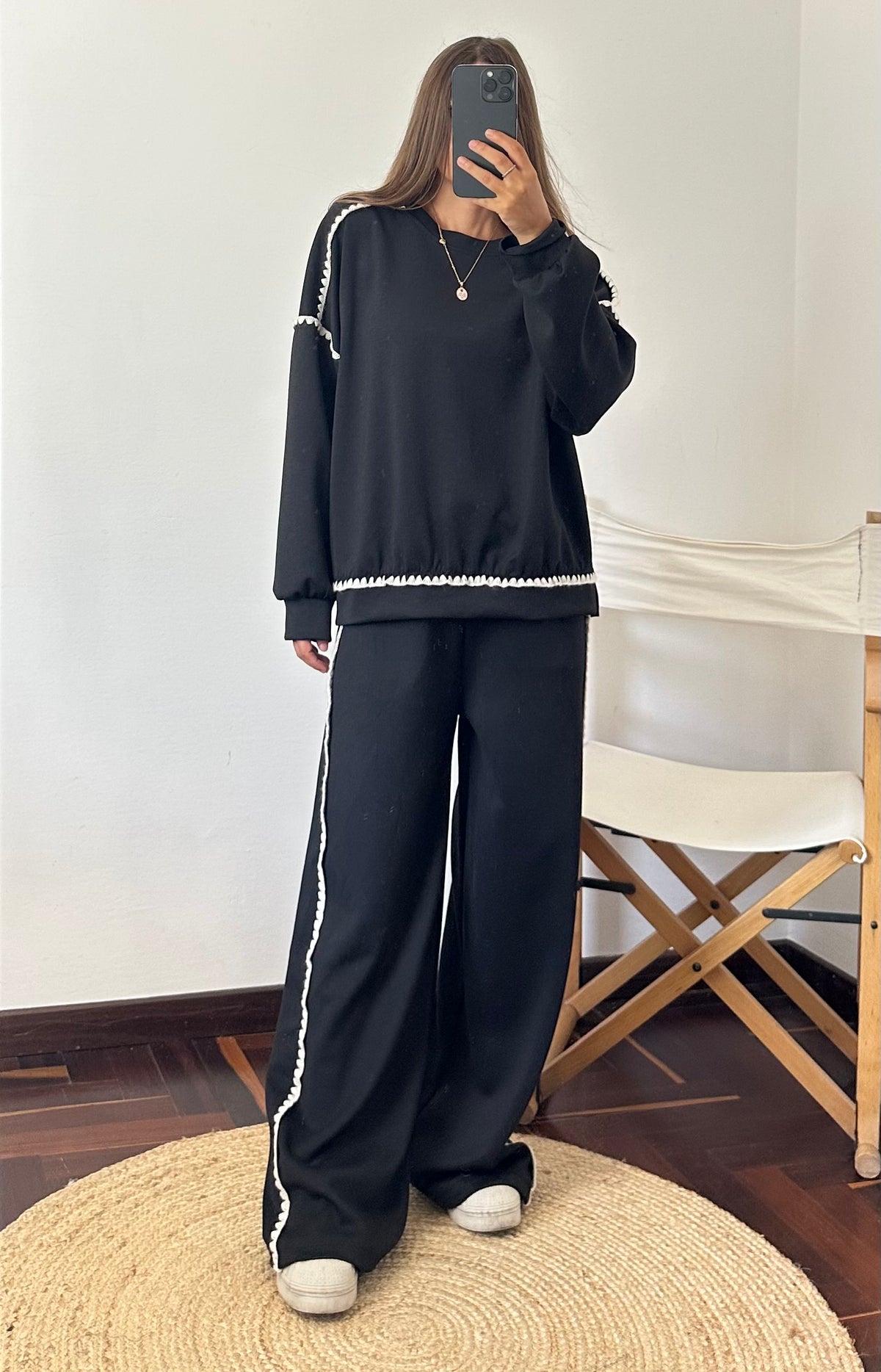 PANTALONE RICAMO PUNTO MILANO NERO
