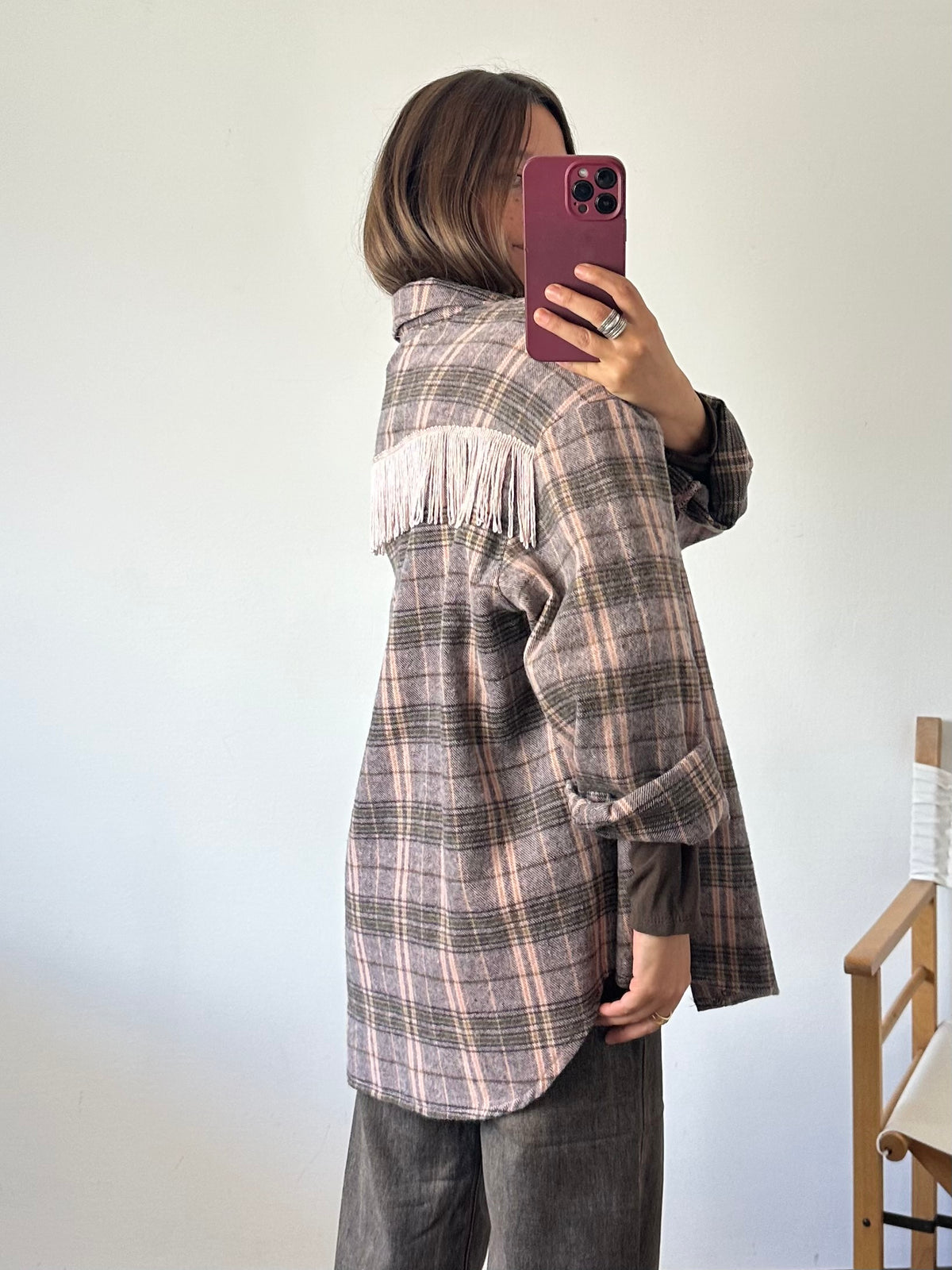 CAMICIA FRANGE TARTAN ROSA