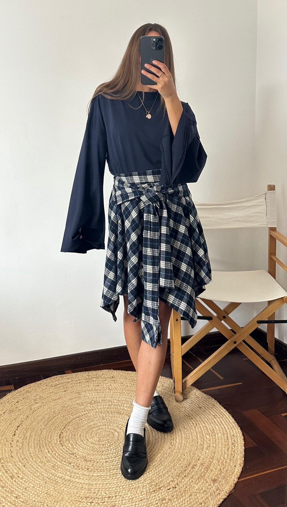 GONNA CAMICIA in cotone TARTAN BLU
