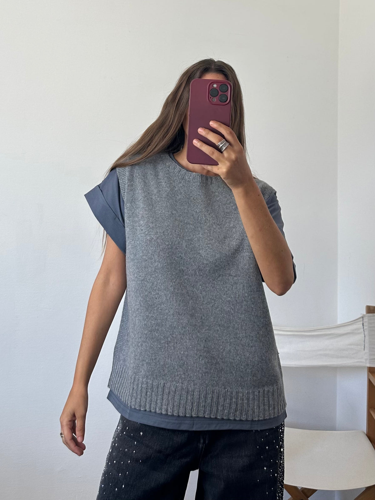 Gilet in misto cashmere GRIGIO