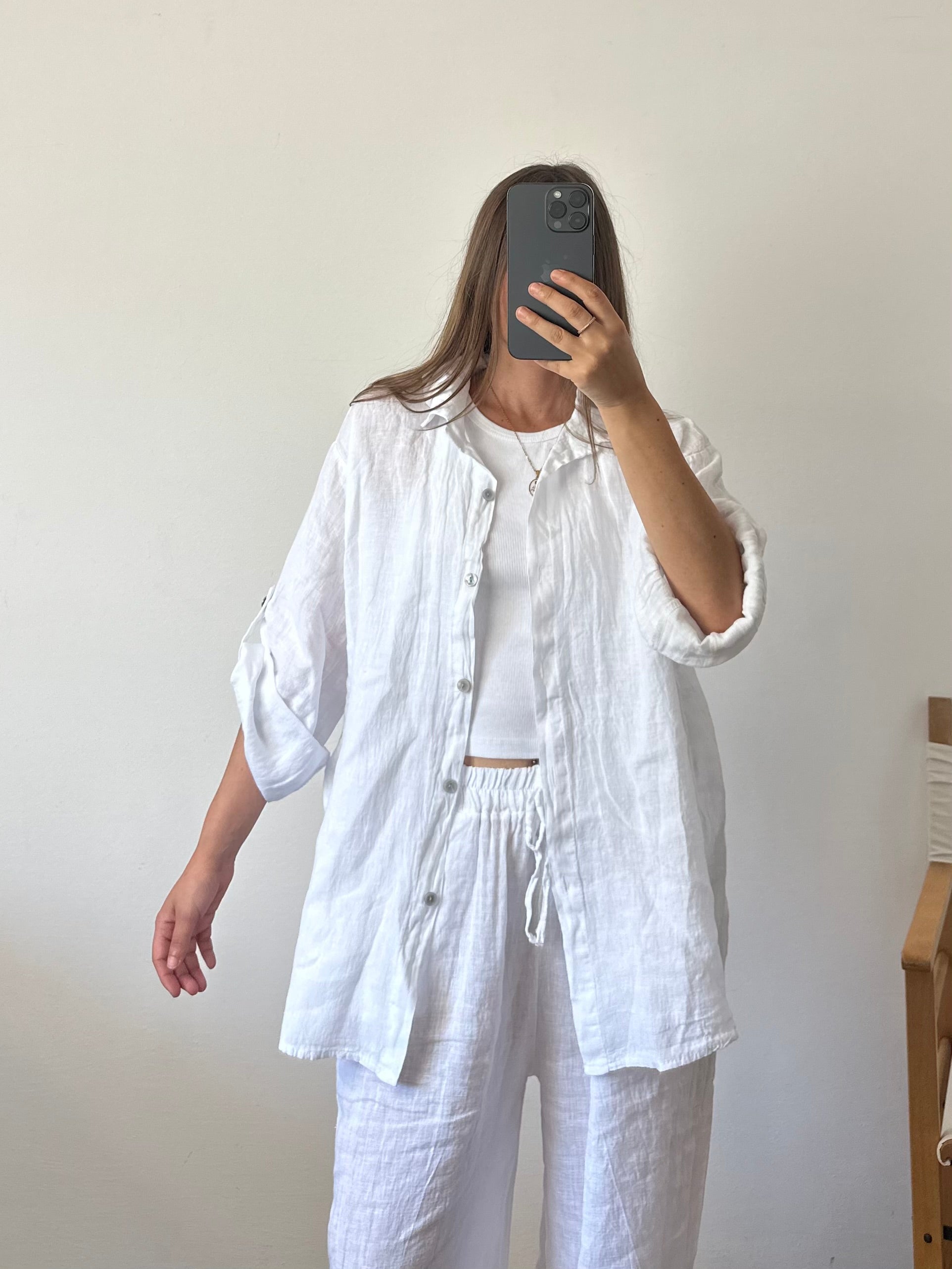 CAMICIA 100% puro LINO bianca