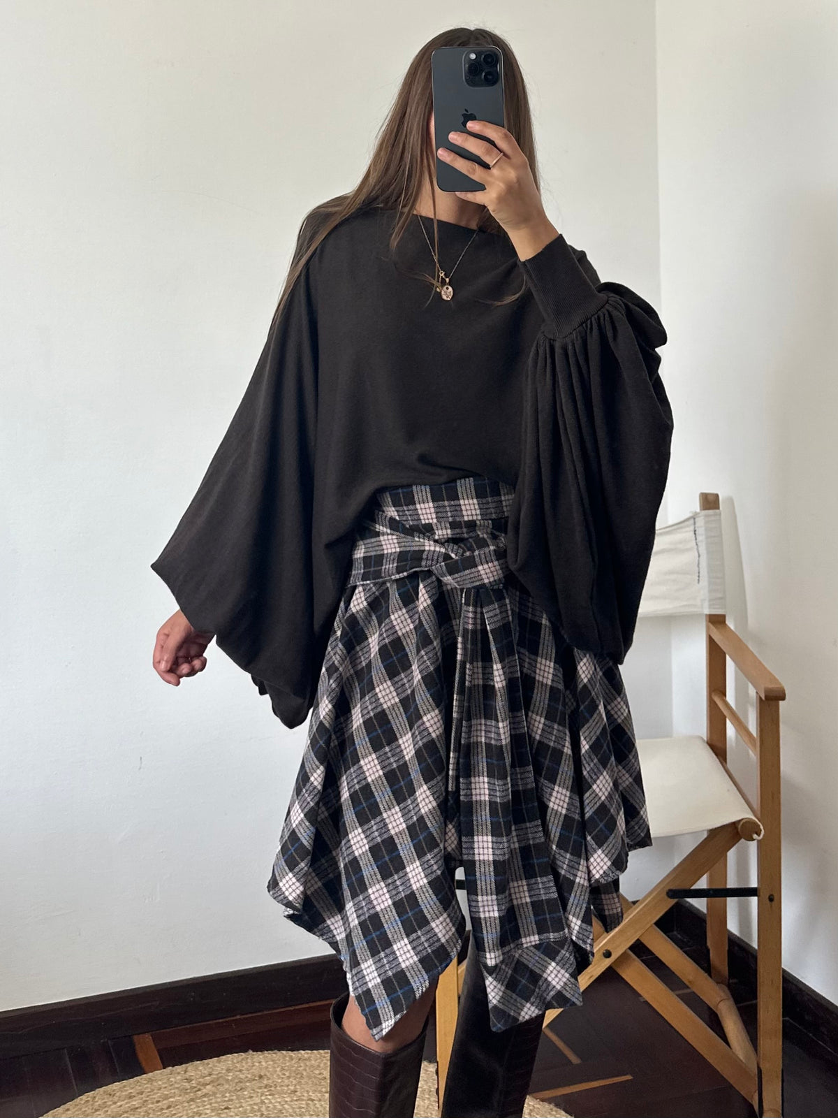 GONNA CAMICIA in cotone TARTAN MARRONE-ROSA