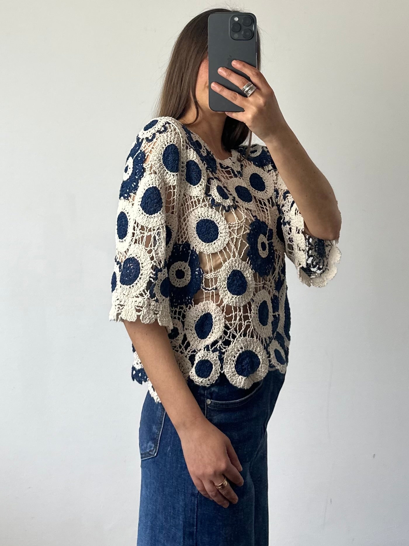 Maglia crochet crop cerchio 100% cotone traforato