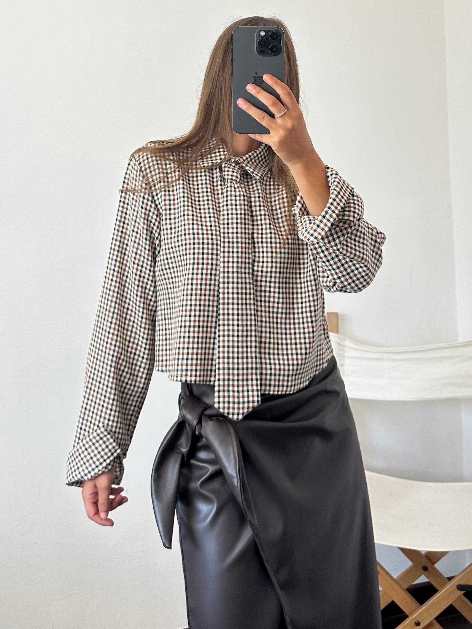 CAMICIA CROP CRAVATTA in TARTAN