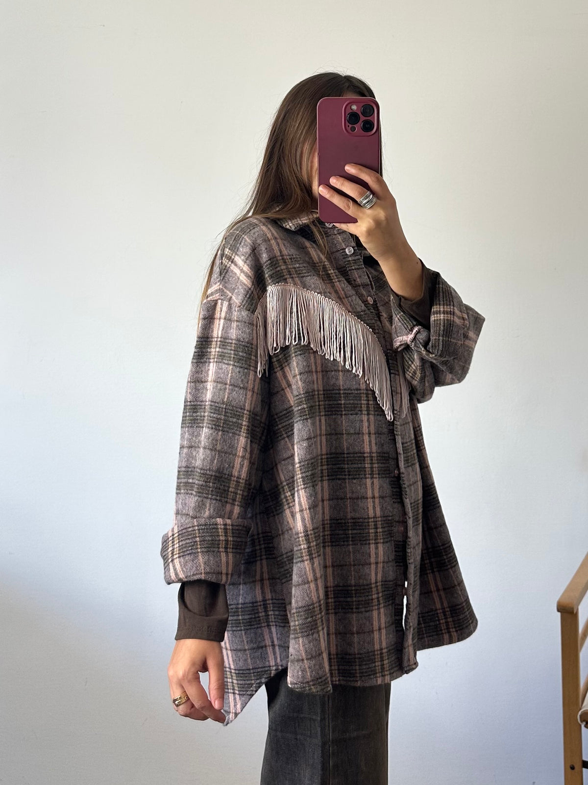 CAMICIA FRANGE TARTAN ROSA