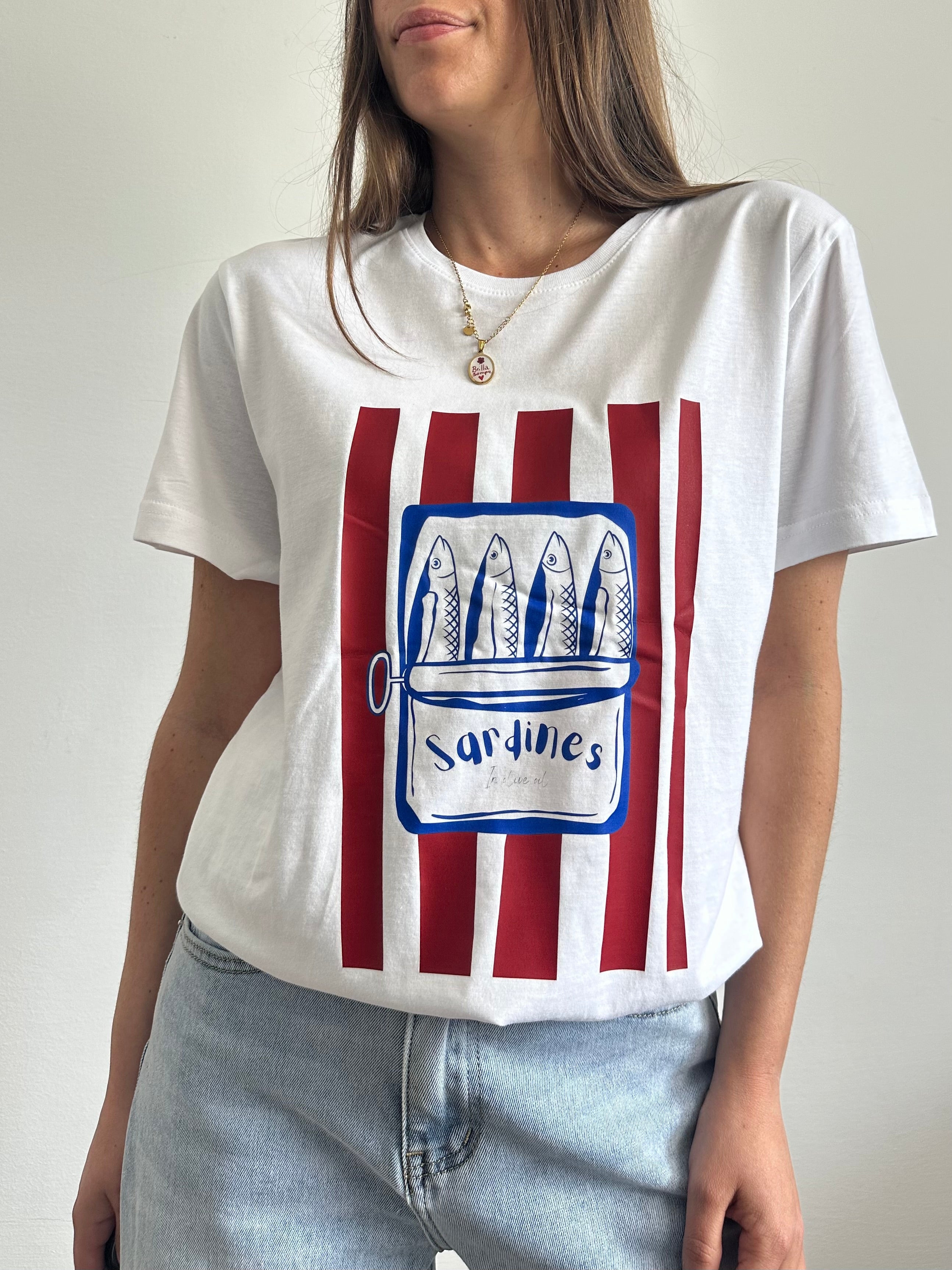 T-shirt in cotone “ Sardines” blu-bordeaux