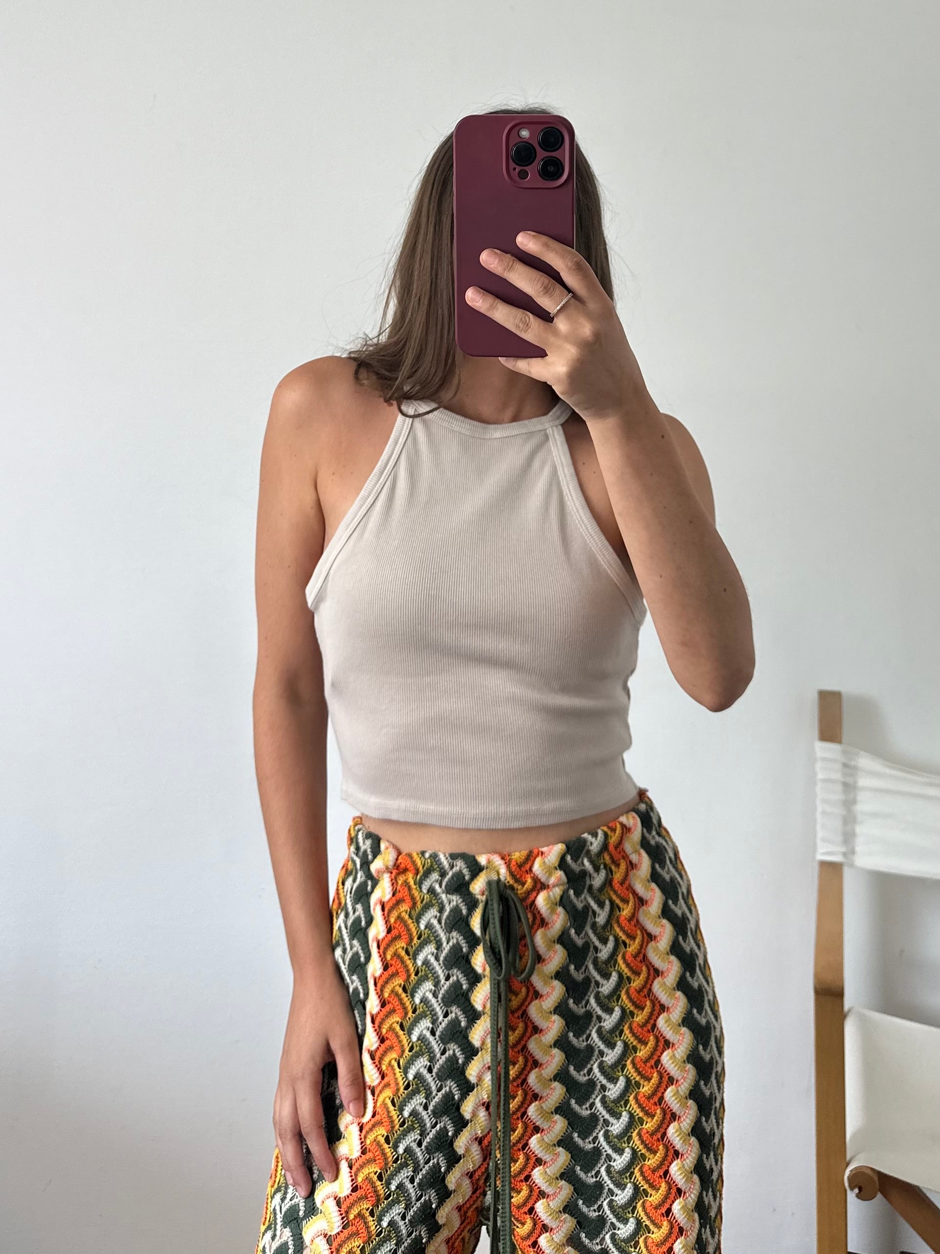 Top in cotone cioccolato beige