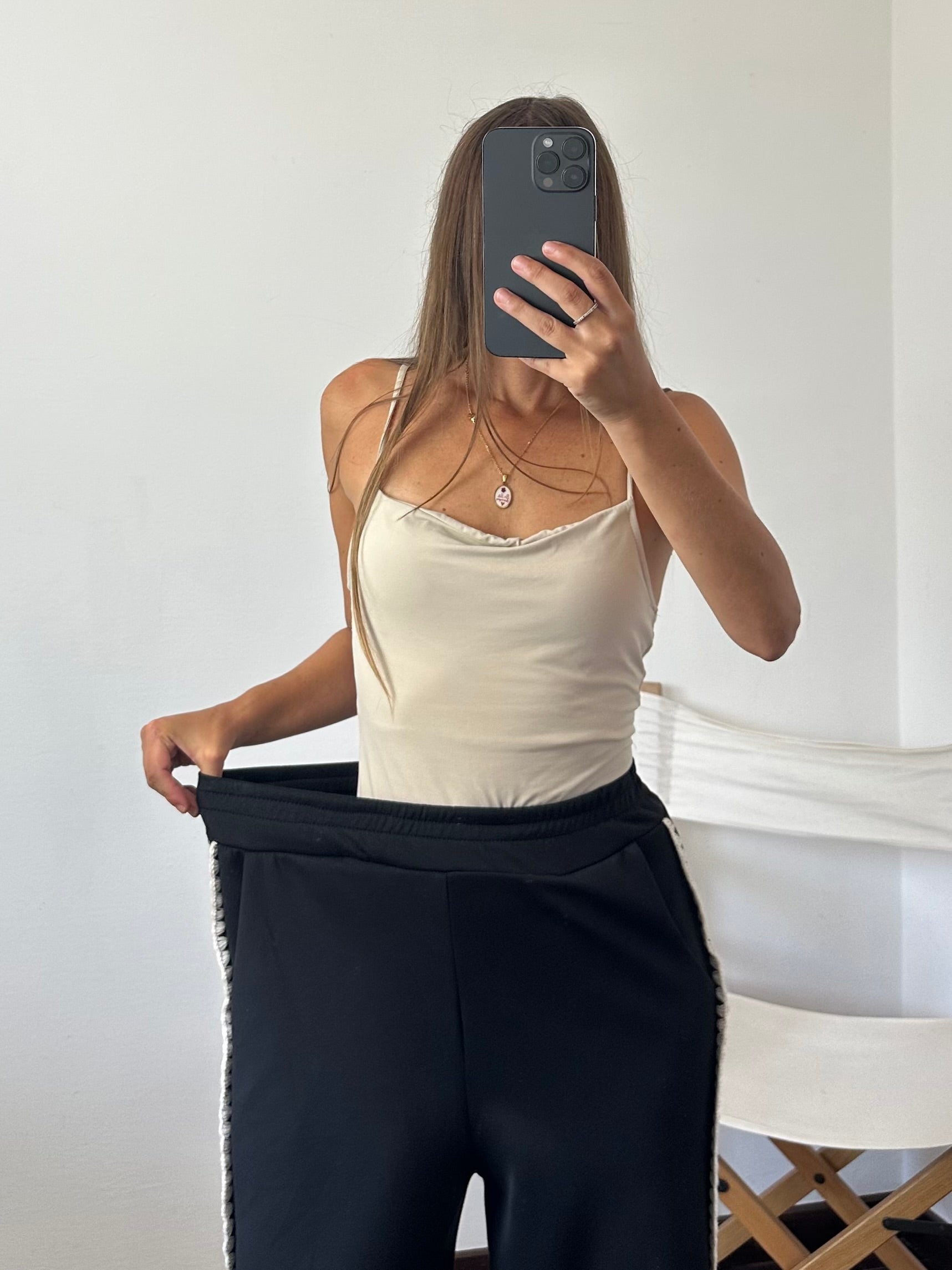 PANTALONE RICAMO PUNTO MILANO NERO