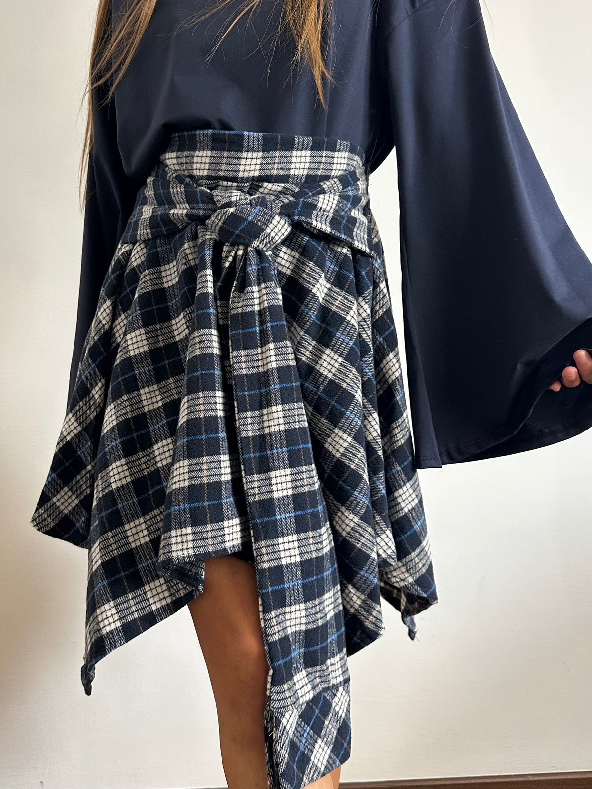 GONNA CAMICIA in cotone TARTAN BLU