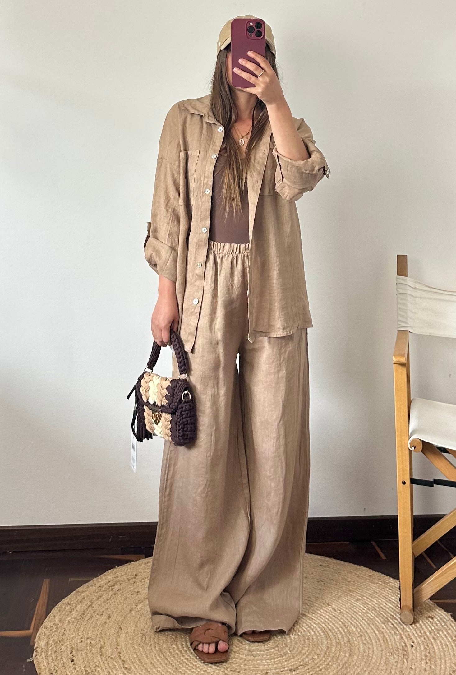 PANTALONE 100% puro lino cammello