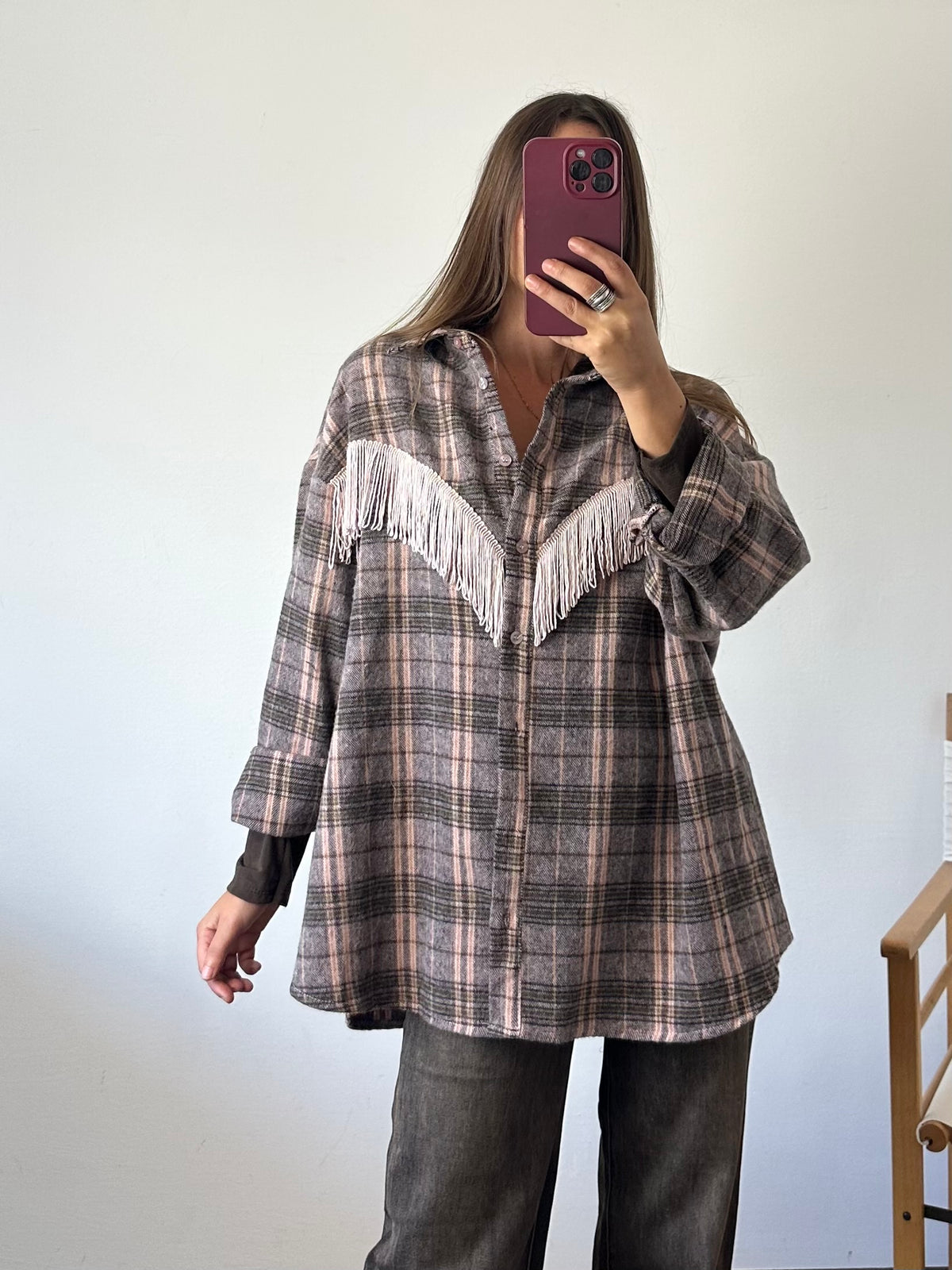 CAMICIA FRANGE TARTAN ROSA