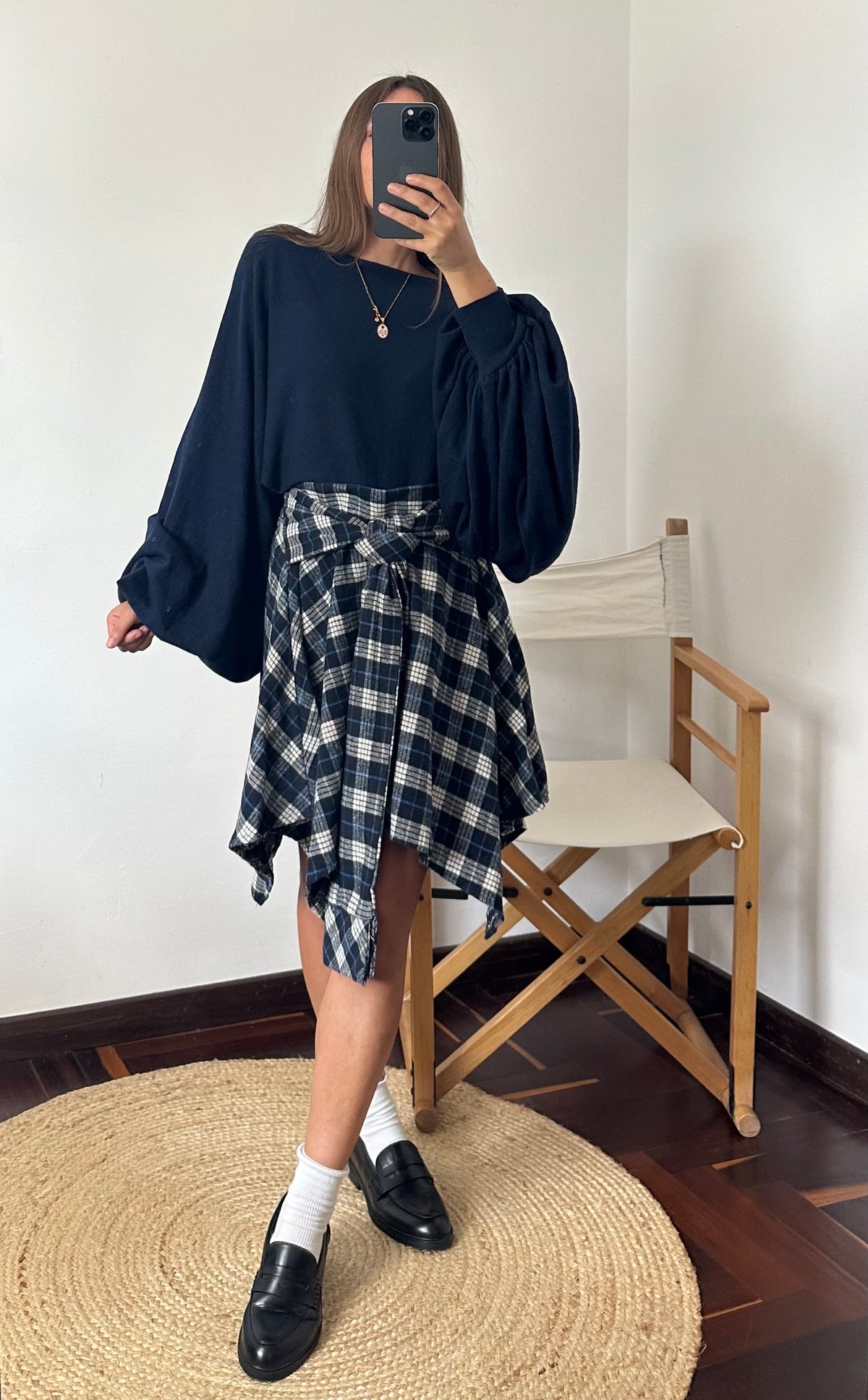 GONNA CAMICIA in cotone TARTAN BLU