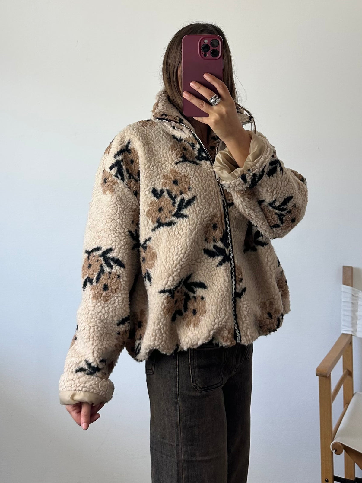 GIACCA PILE FIORE BEIGE