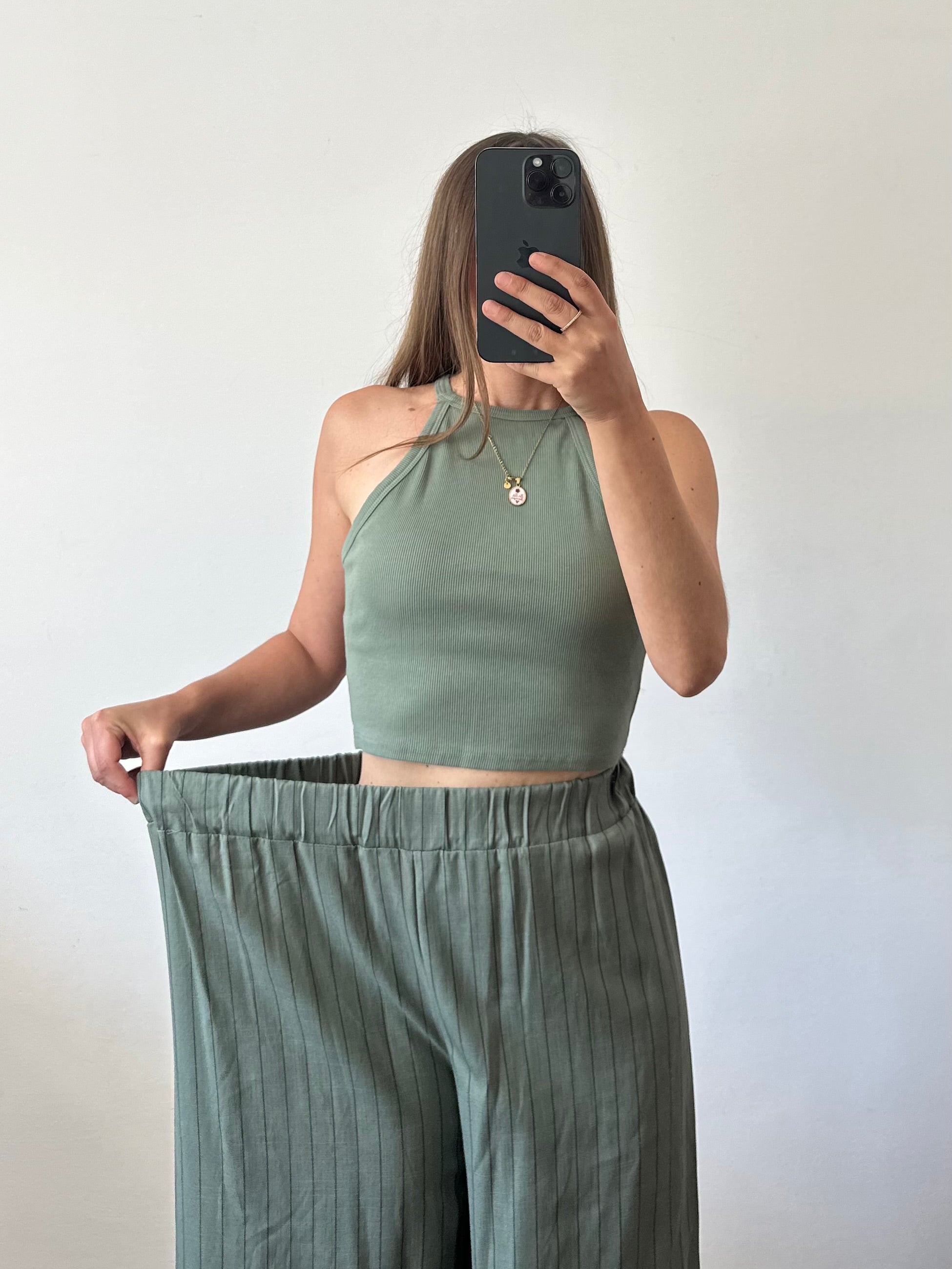 COORDINATO KIMONO misto lino verde gessato
