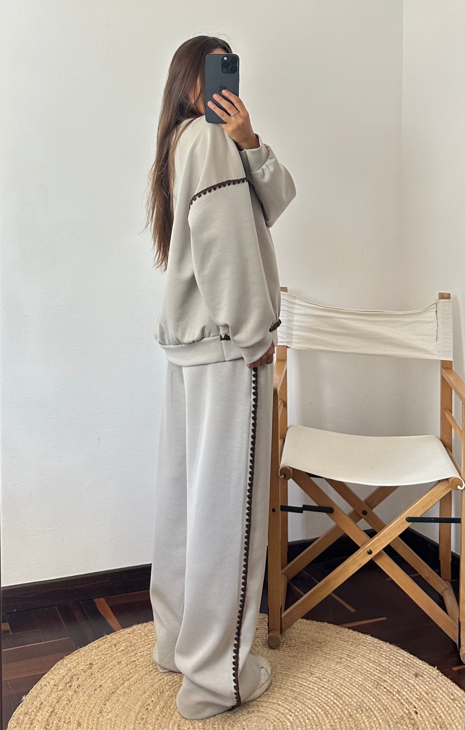FELPA RICAMO PUNTO MILANO FANGO