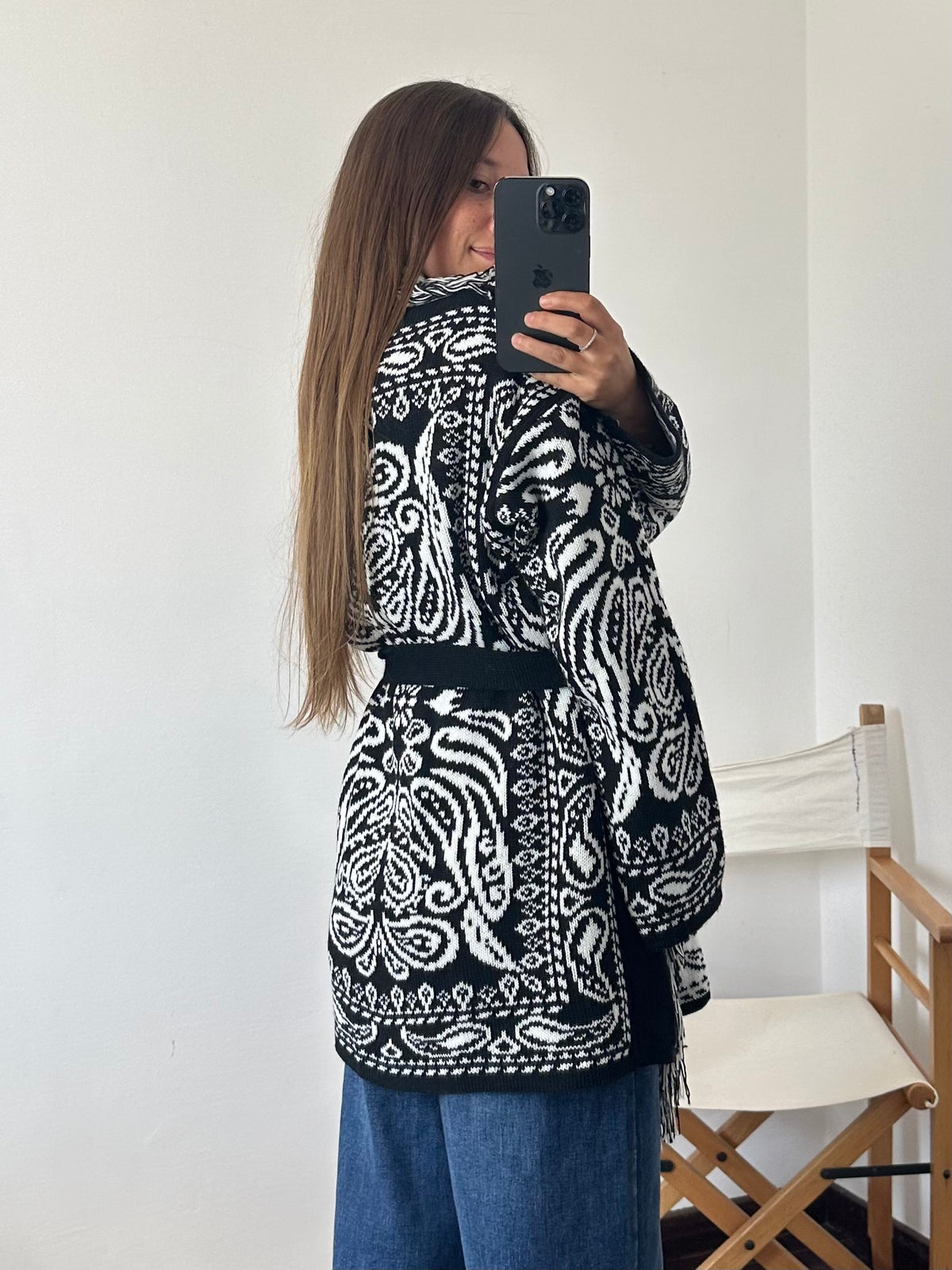 CARDIGAN fantasia PAISLEY NERO-BIANCO