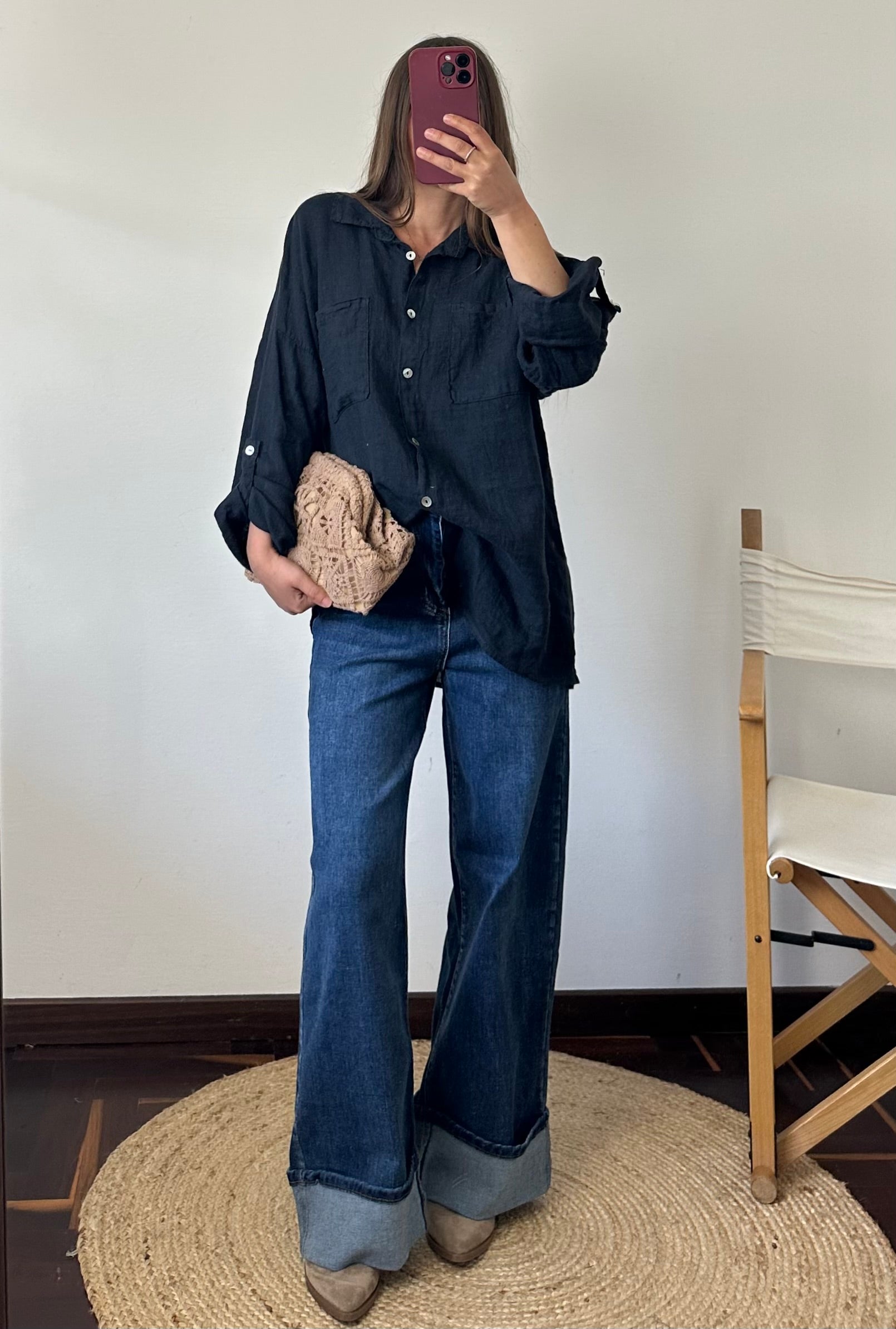CAMICIA 100% puro con taschino LINO BLU