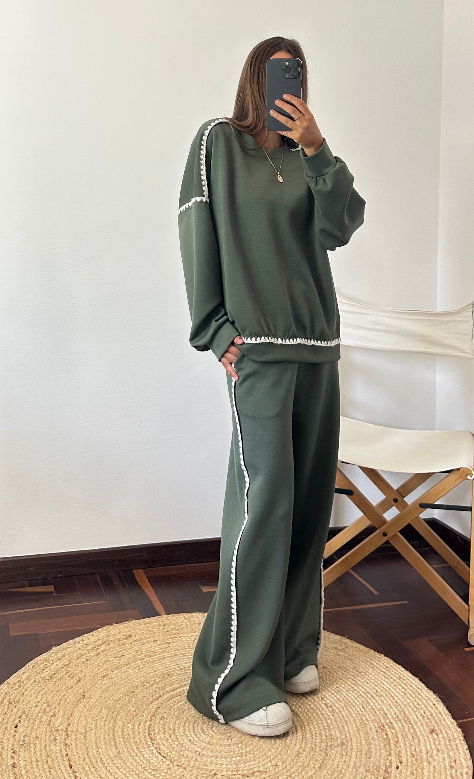 FELPA RICAMO PUNTO MILANO VERDE MILITARE
