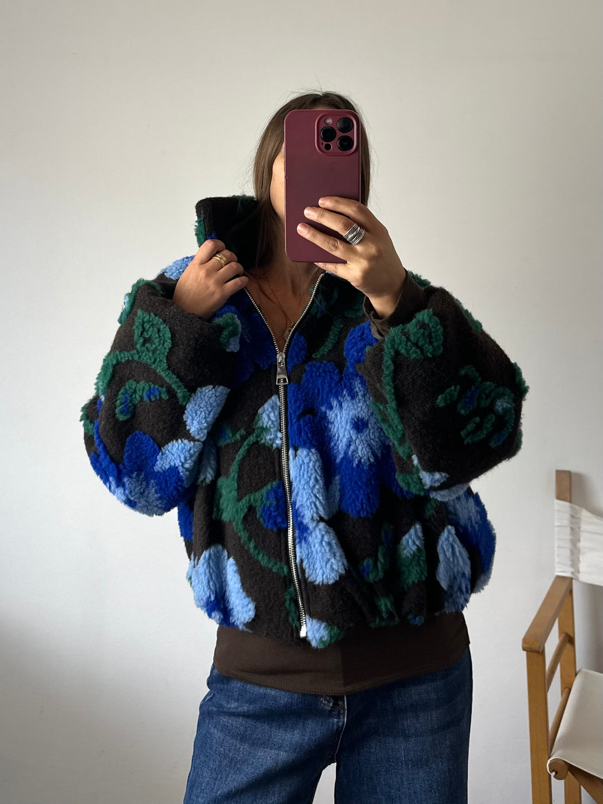 GIACCA PILE FIORE in RILIEVO BLU