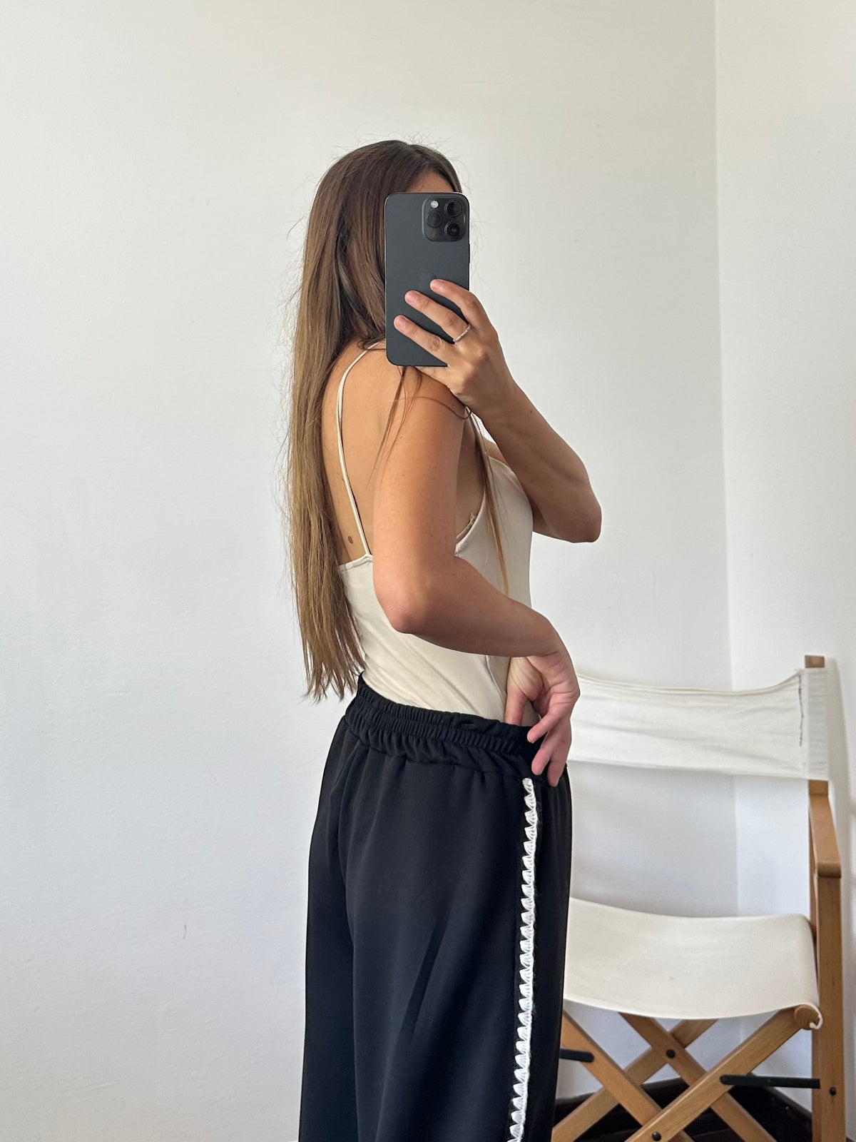 PANTALONE RICAMO PUNTO MILANO NERO