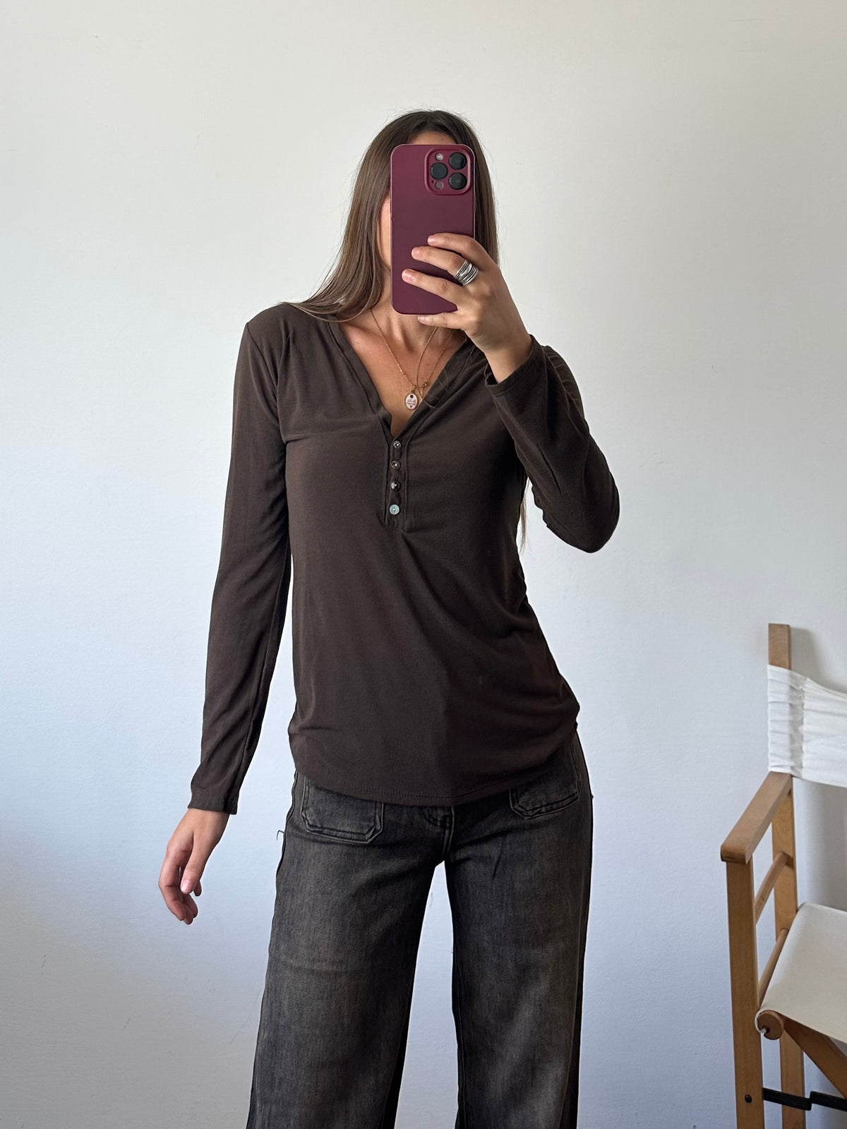 MAGLIA misto CASHMERE con bottoni  CIOCCOLATO