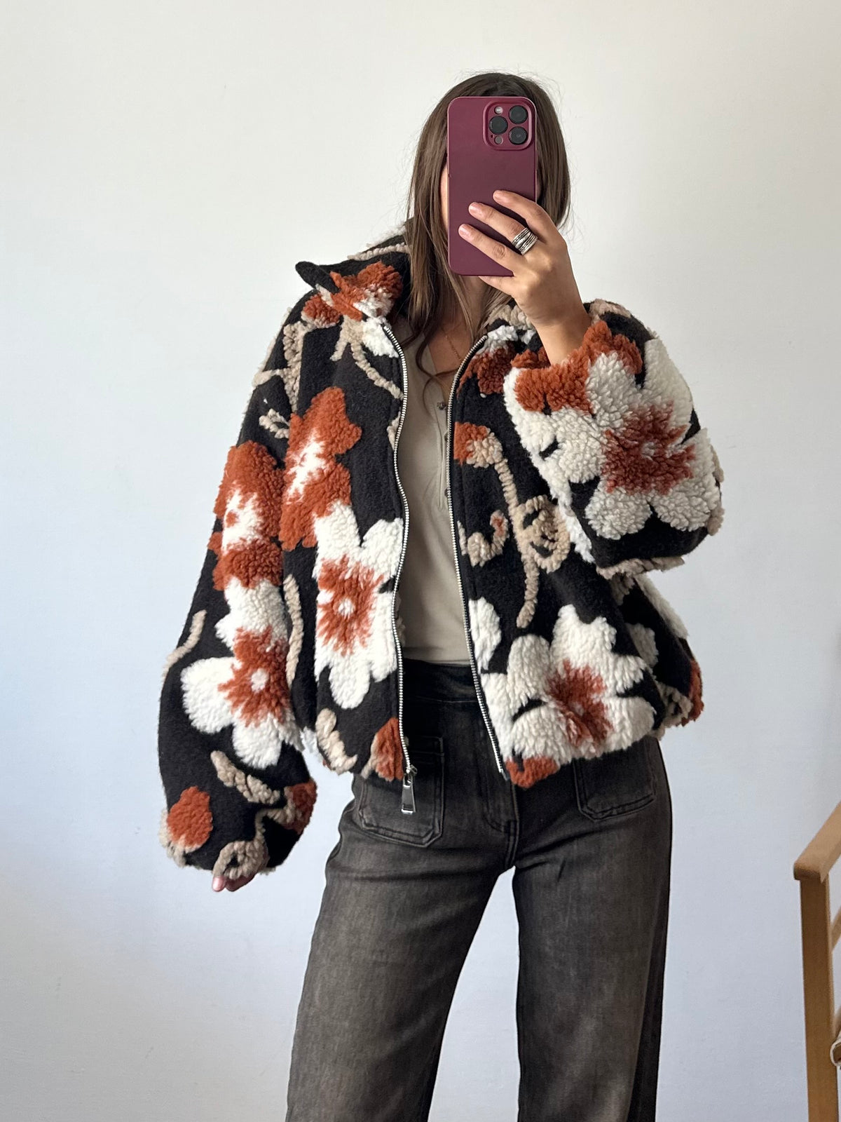 GIACCA PILE FIORE in RILIEVO ARANCIONE-MARRONE