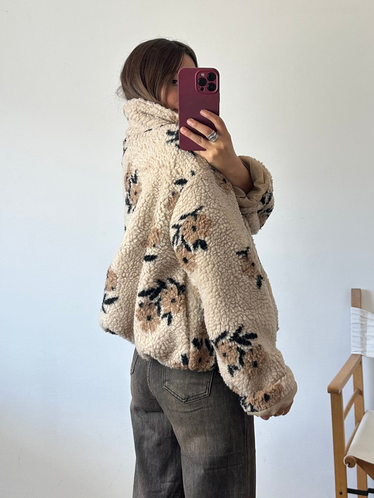 GIACCA PILE FIORE BEIGE