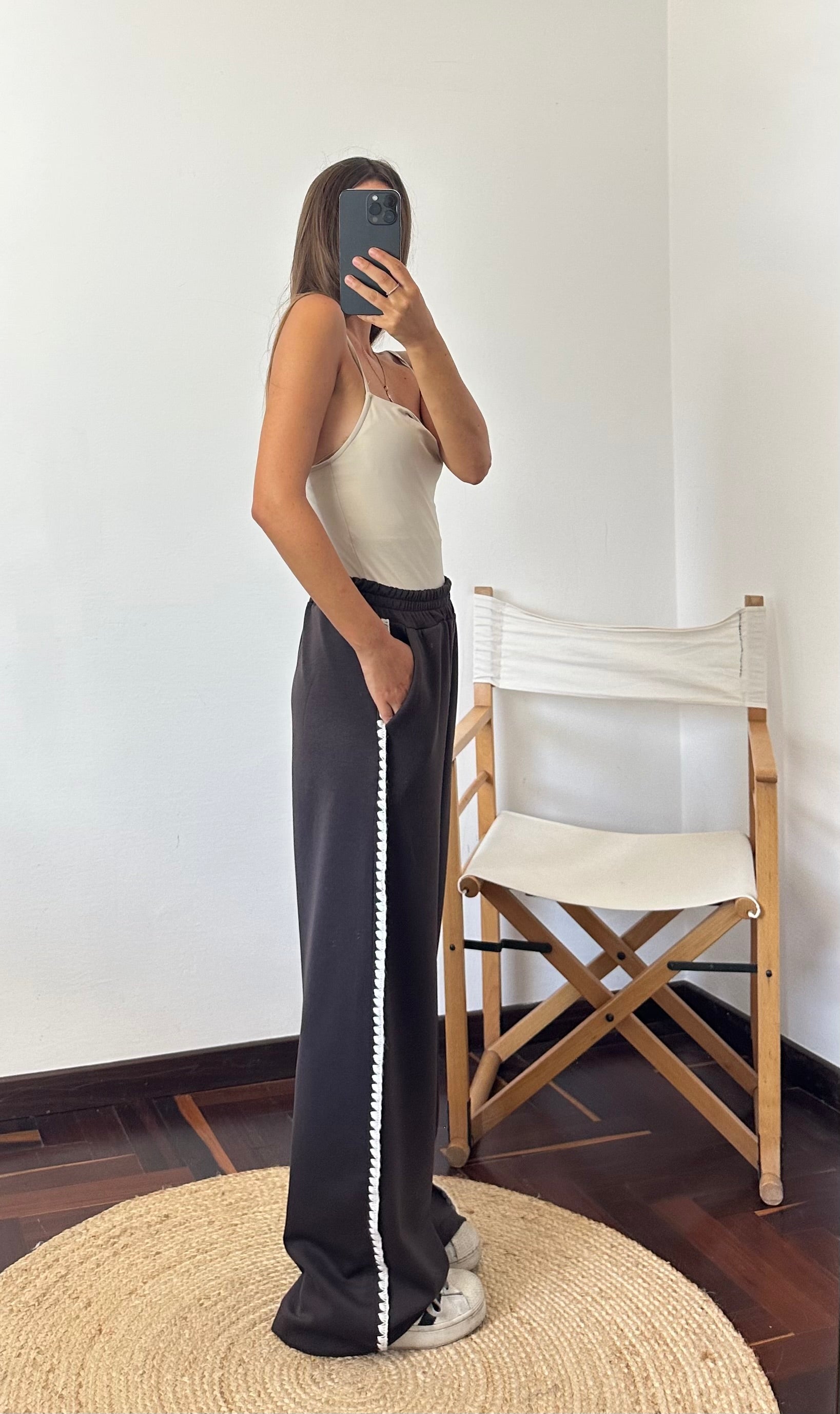 PANTALONE RICAMO PUNTO MILANO CIOCCOLATO