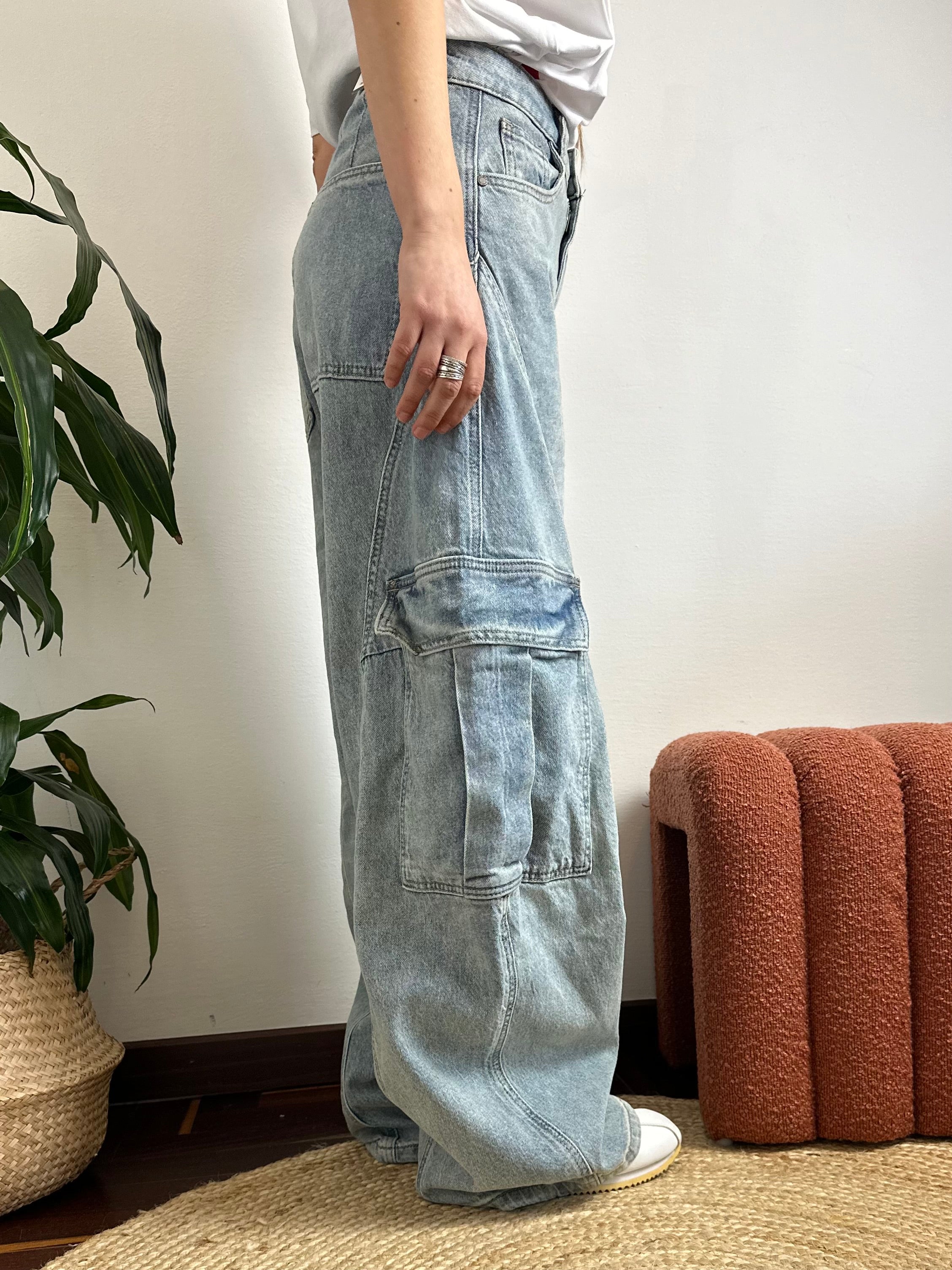 JEANS BARREL CARGO lavaggio light