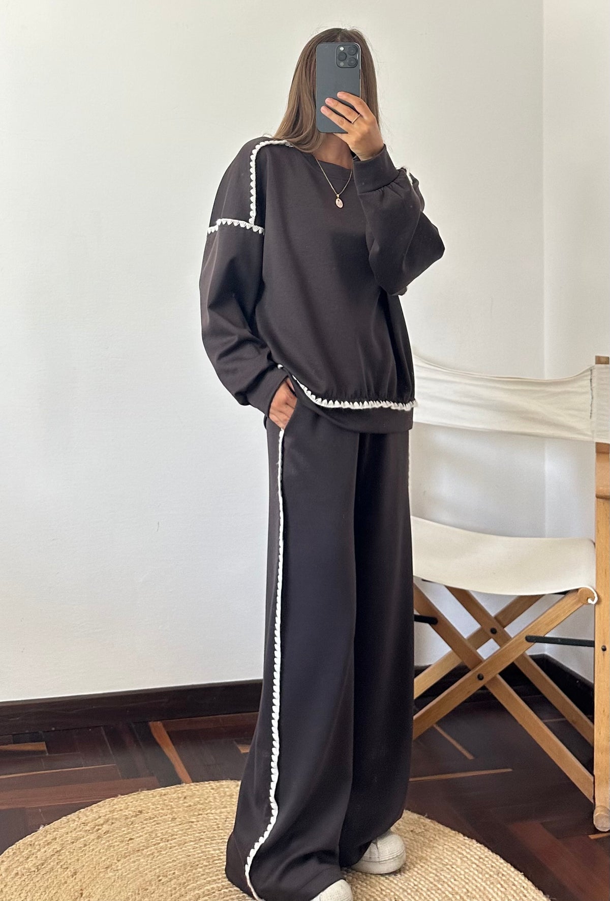PANTALONE RICAMO PUNTO MILANO CIOCCOLATO