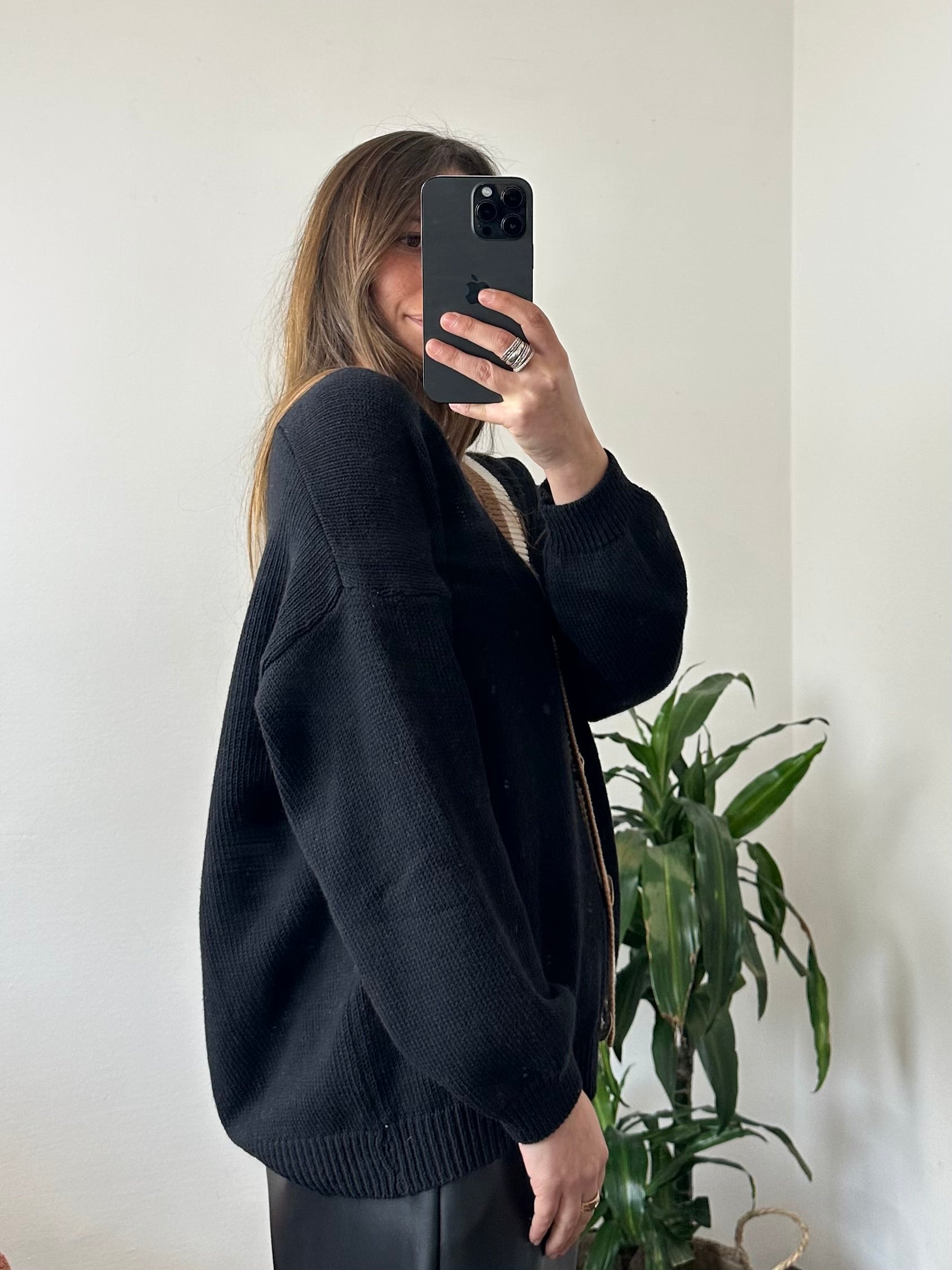 CARDIGAN SCOLLO A V misto cotone NERO