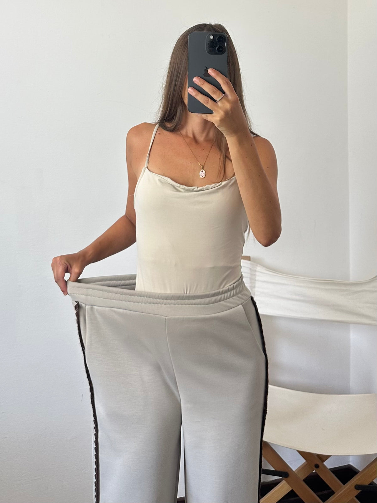 PANTALONE RICAMO PUNTO MILANO FANGO