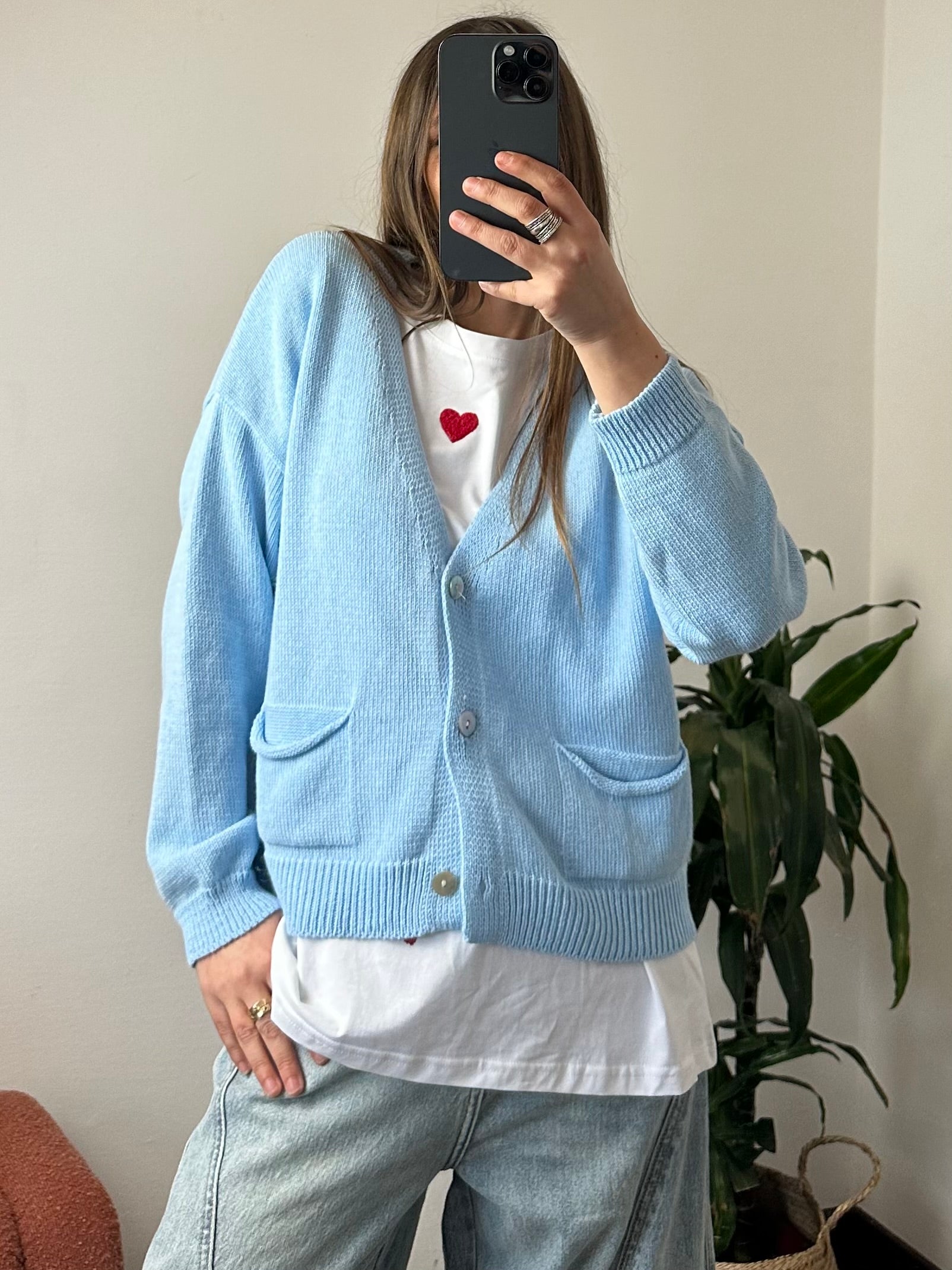 CARDIGAN con tasche in misto cotone AZZURRO
