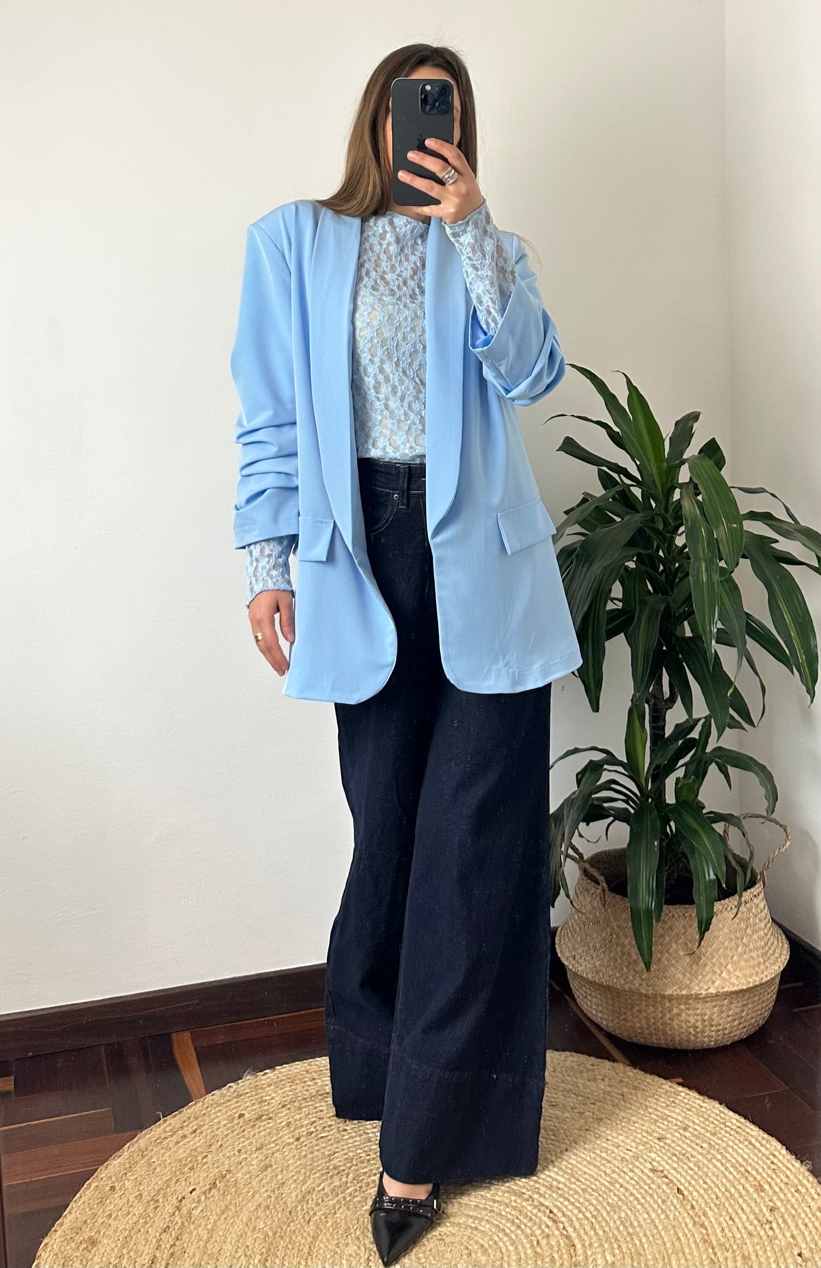 BLAZER MANICA ARRICCIATA AZZURRO