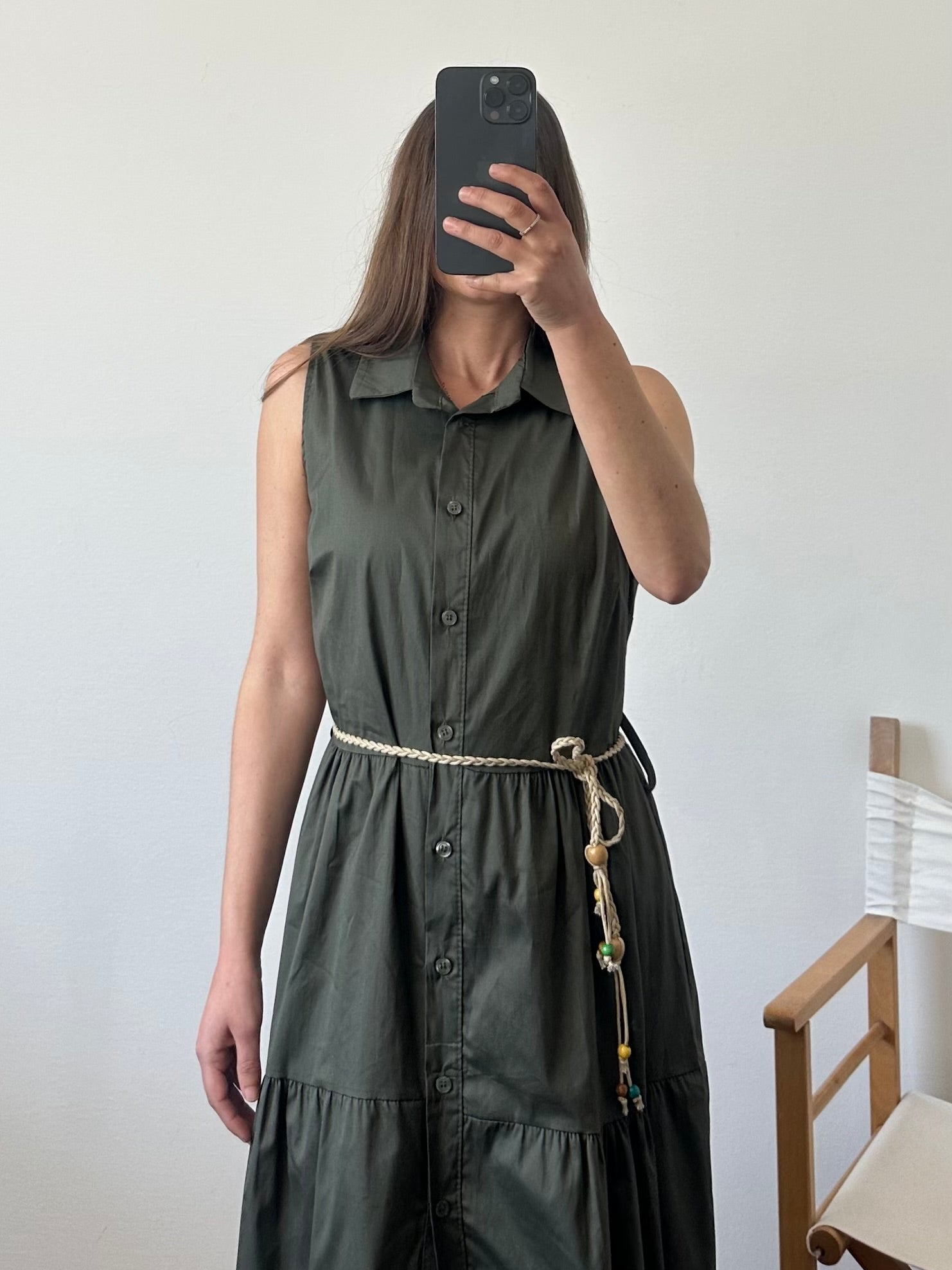 ABITO SMANICATO in cotone verde
