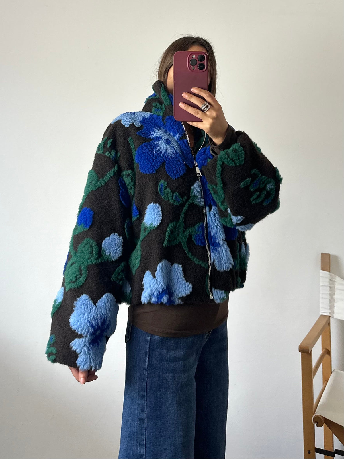 GIACCA PILE FIORE in RILIEVO BLU