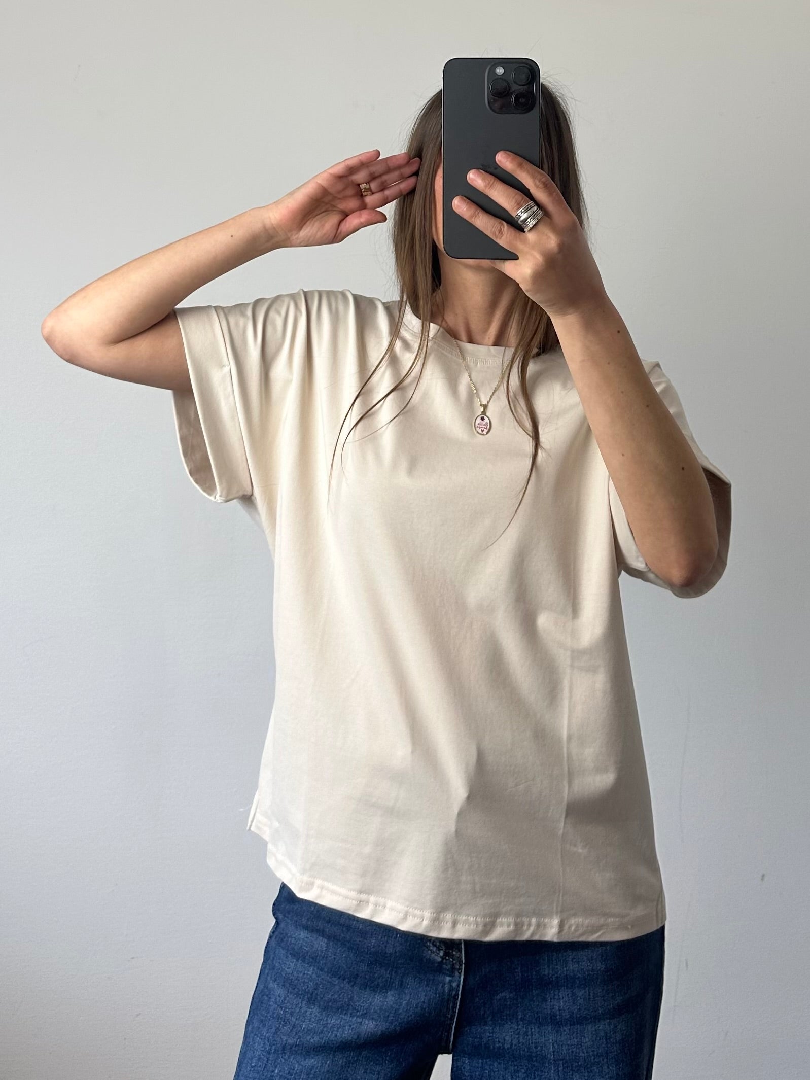 T-shirt in cotone beige
