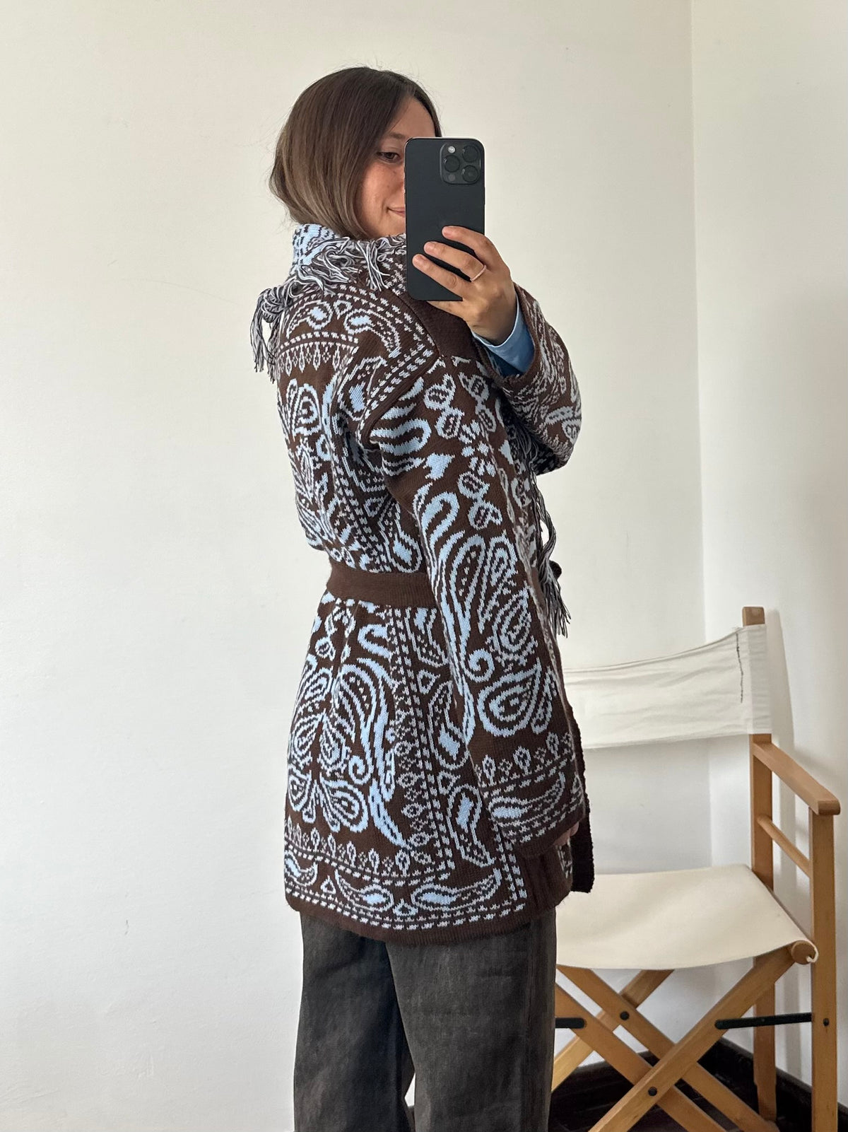 CARDIGAN fantasia PAISLEY MARRONE-AZZURRO