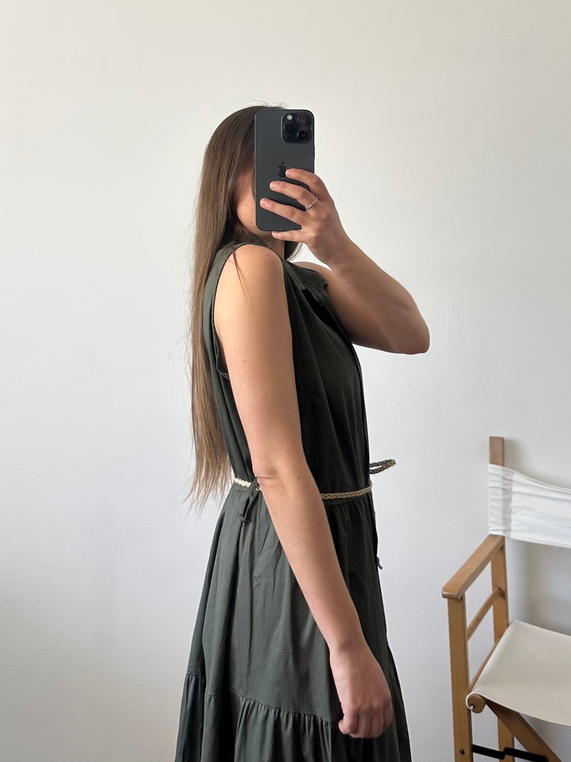 ABITO SMANICATO in cotone verde