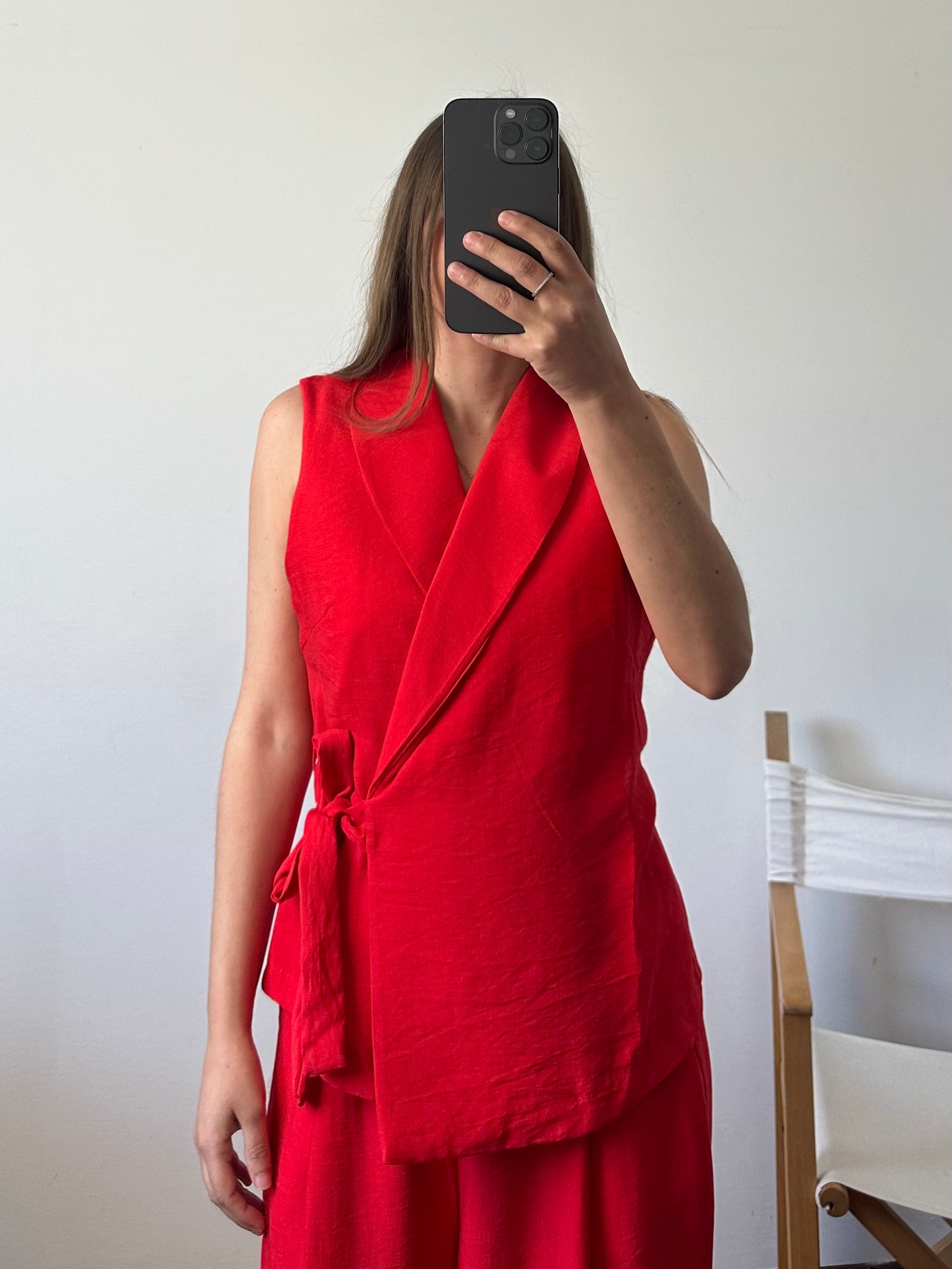 COORDINATO SMANICATO a incrocio rosso