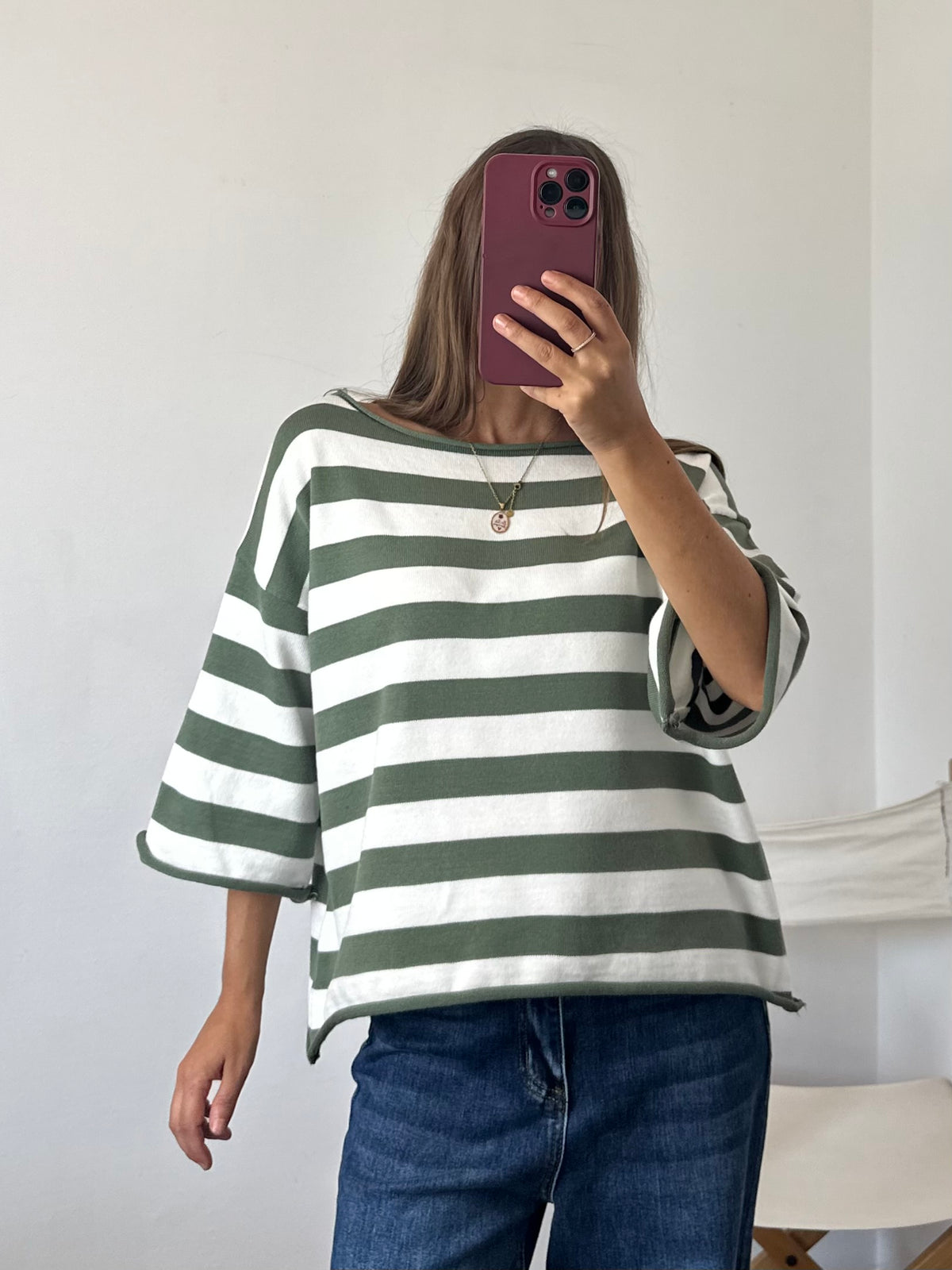 PULLOVER RIGHE in morbida viscosa VERDE