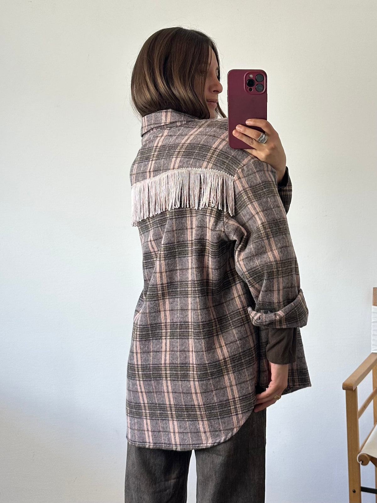 CAMICIA FRANGE TARTAN ROSA