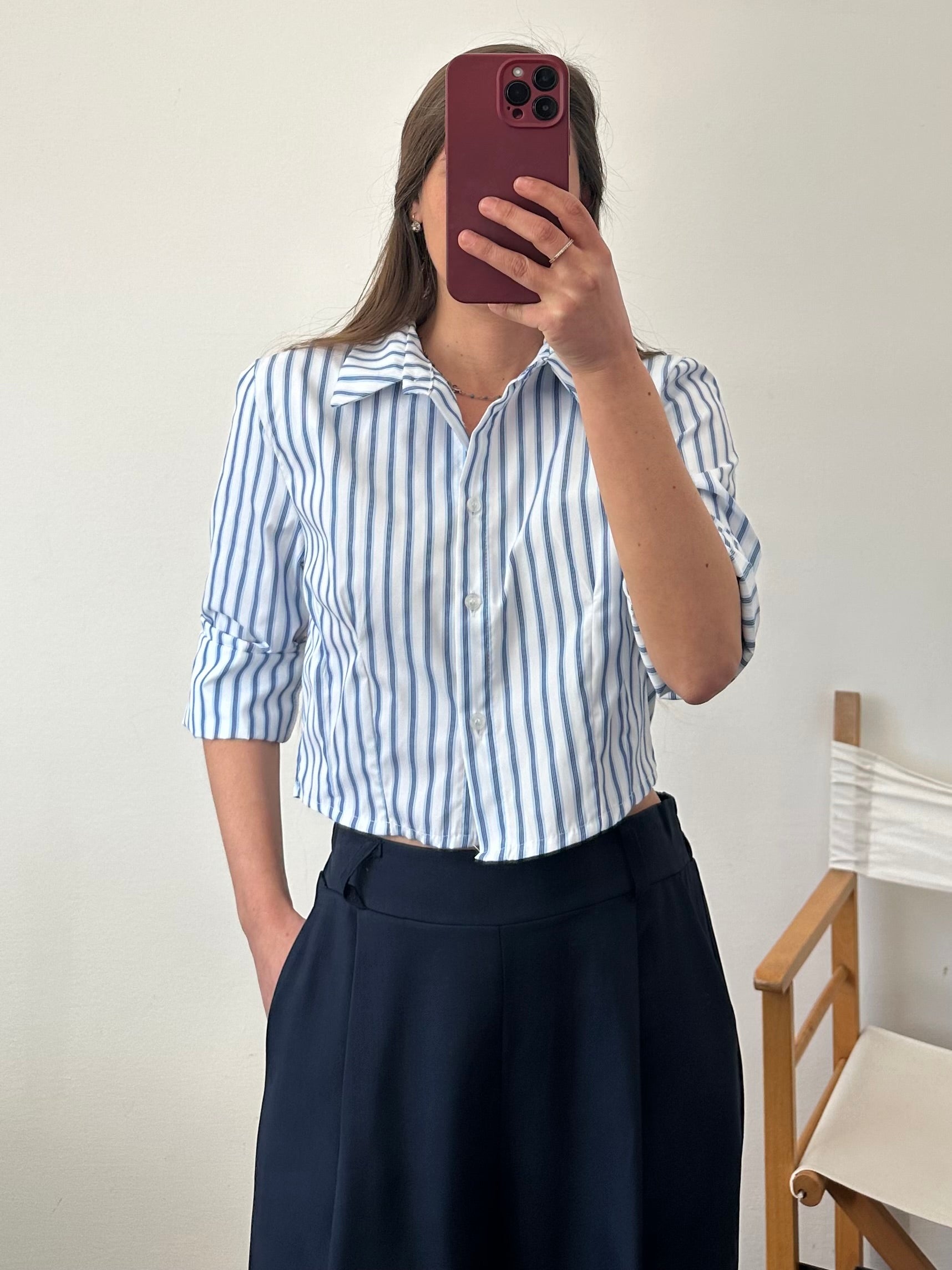 CAMICIA CROP in COTONE a RIGHE